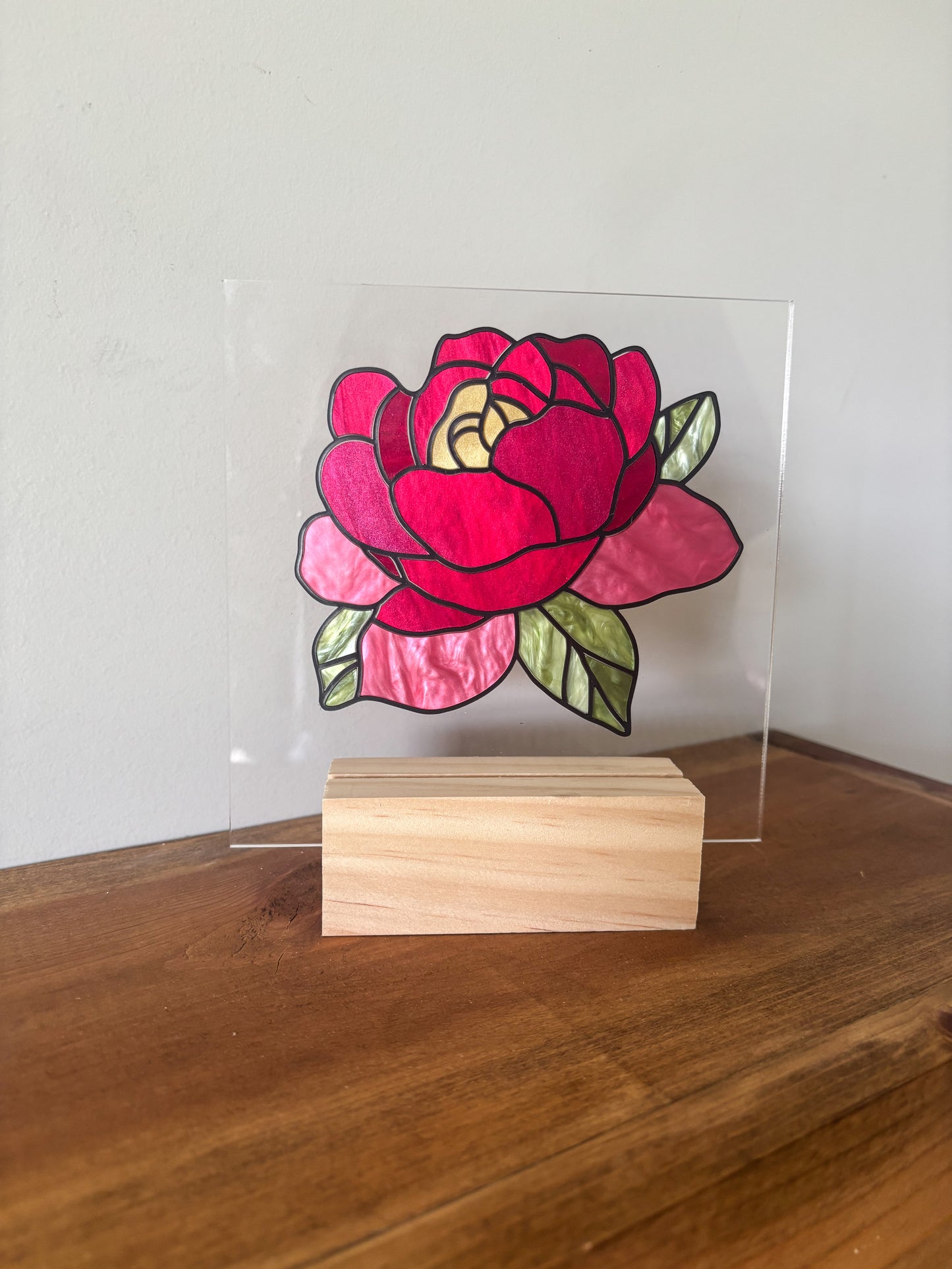 Faux Stain Glass Pink Peony