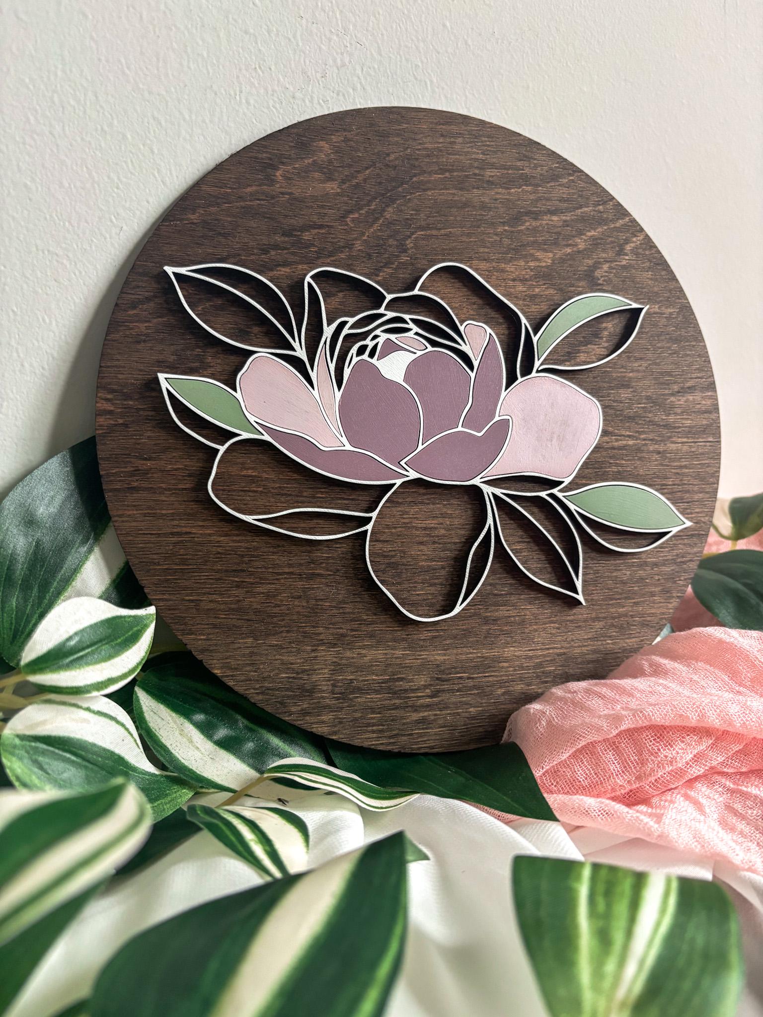 Minimalist Peony Floral Wood Art, Handmade Color Block 3D Layered Peony Wall Decor, Boho Painted Home Decor, Modern Contemporary Art