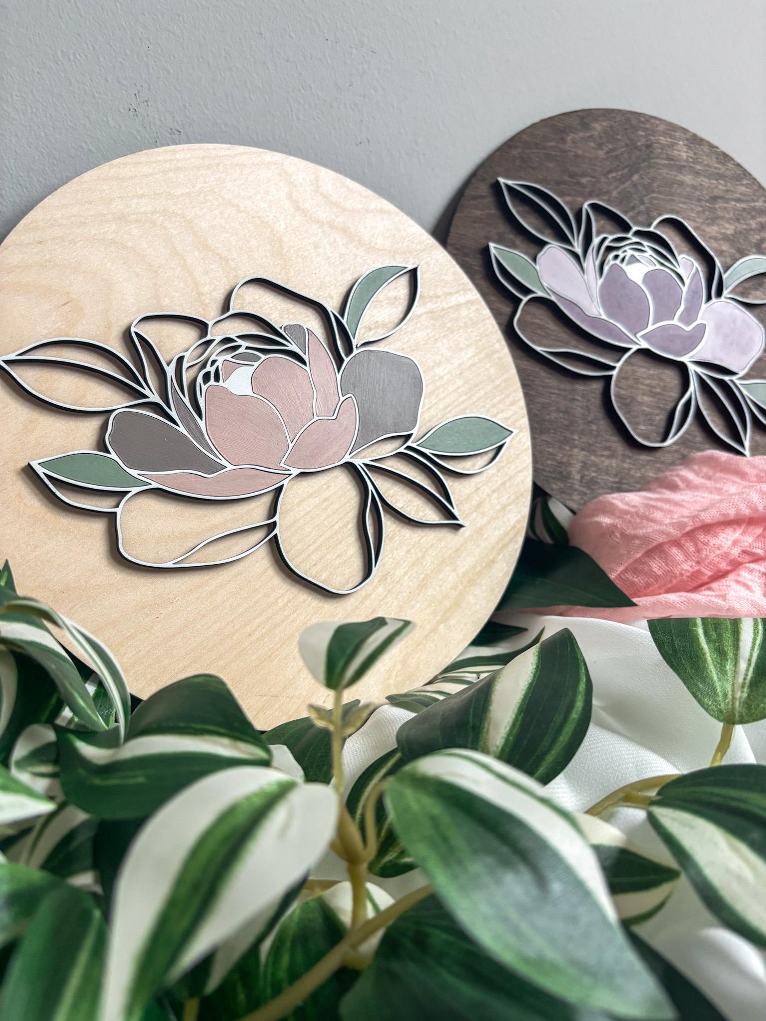 Minimalist Peony Floral Wood Art, Handmade Color Block 3D Layered Peony Wall Decor, Boho Painted Home Decor, Modern Contemporary Art
