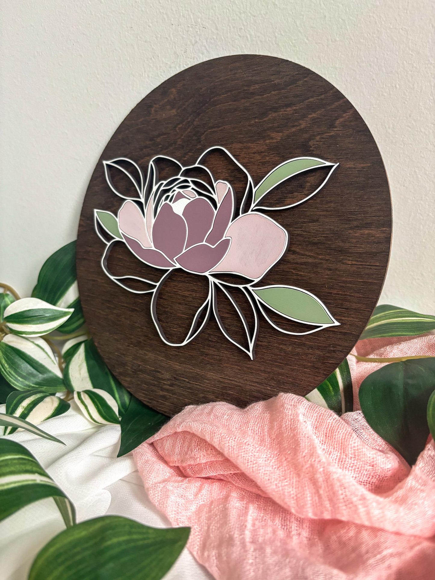 Minimalist Peony Floral Wood Art, Handmade Color Block 3D Layered Peony Wall Decor, Boho Painted Home Decor, Modern Contemporary Art