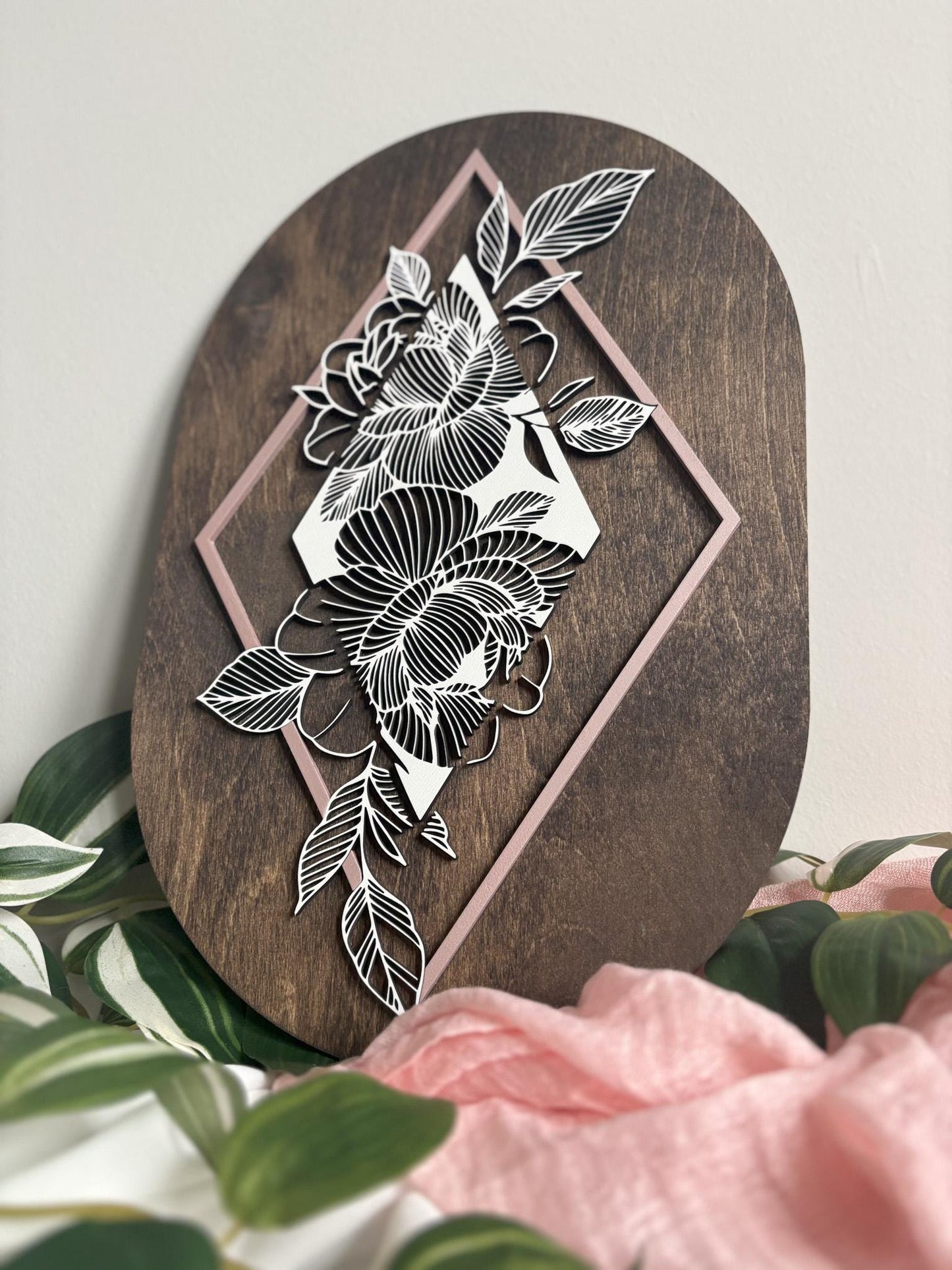 Modern Geometric Layered Peony Floral Wall Art, Handmade 3D Layered Peony Wall Decor, Boho Home Decor, Modern Contemporary Art