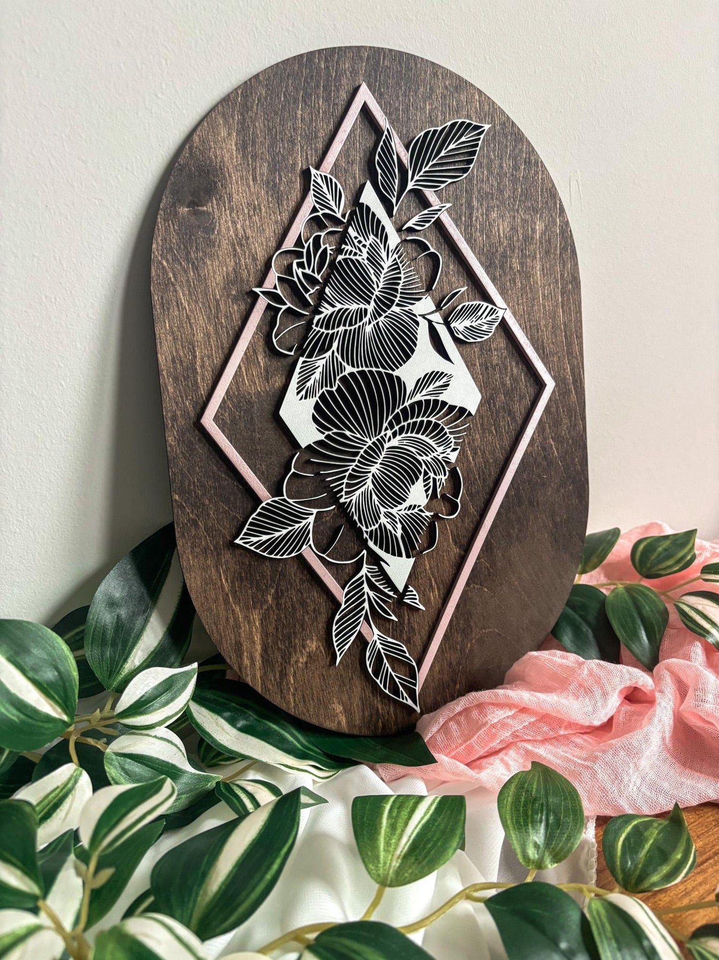 Modern Geometric Layered Peony Floral Wall Art, Handmade 3D Layered Peony Wall Decor, Boho Home Decor, Modern Contemporary Art