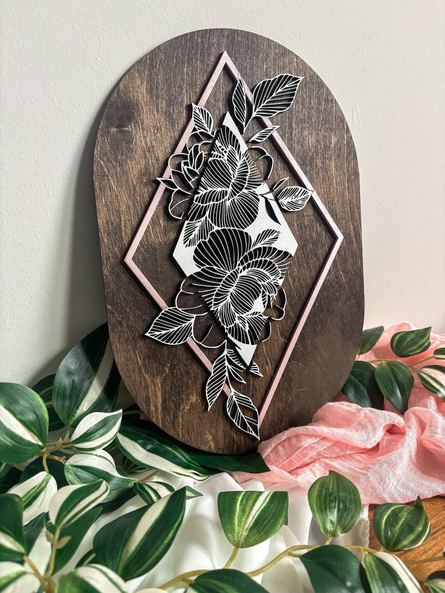Modern Geometric Layered Peony Floral Wall Art, Handmade 3D Layered Peony Wall Decor, Boho Home Decor, Modern Contemporary Art