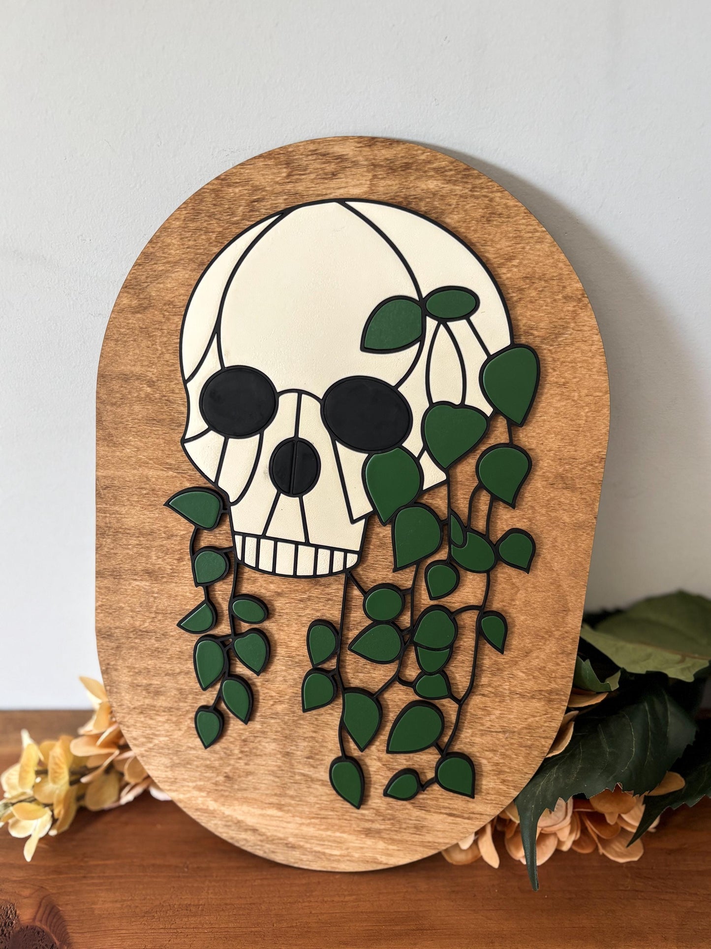 Halloween Skull Sign, Hanging Planter Skeleton Decor, Day of the Dead Home Decor, Fall Decor, Halloween Sign, Fall Wood Sign