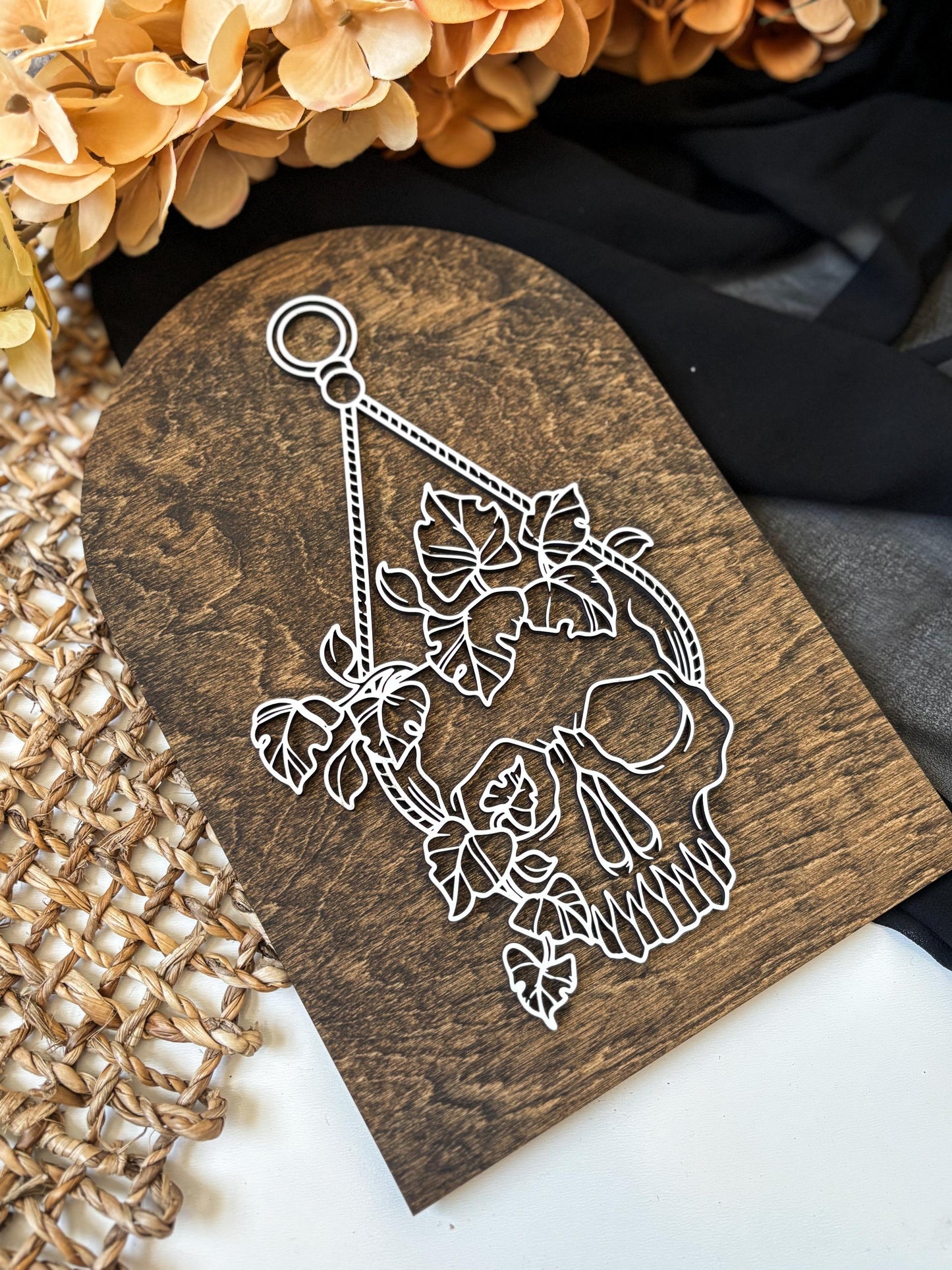 Halloween Skull Sign, Hanging Planter Skeleton Decor, Day of the Dead Home Decor, Fall Decor, Halloween Sign, Fall Wood Sign