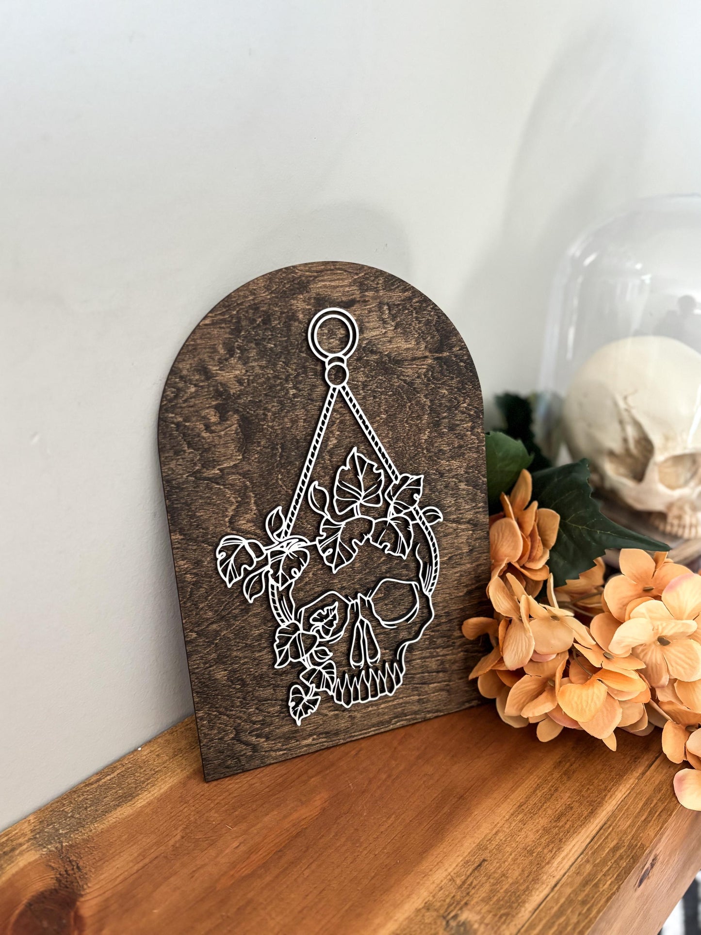 Halloween Skull Sign, Hanging Planter Skeleton Decor, Day of the Dead Home Decor, Fall Decor, Halloween Sign, Fall Wood Sign