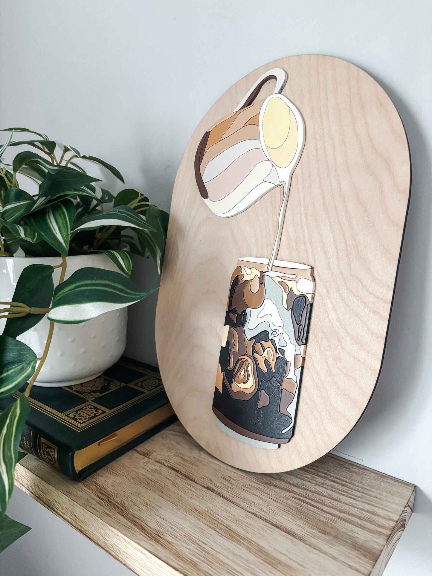 Iced Coffee Wall Art, Hand Painted Laser Cut Color Block Coffee Sign, Hand Painted Wall Decor, Feminine Wall Art, Cozy Boho Home Decor