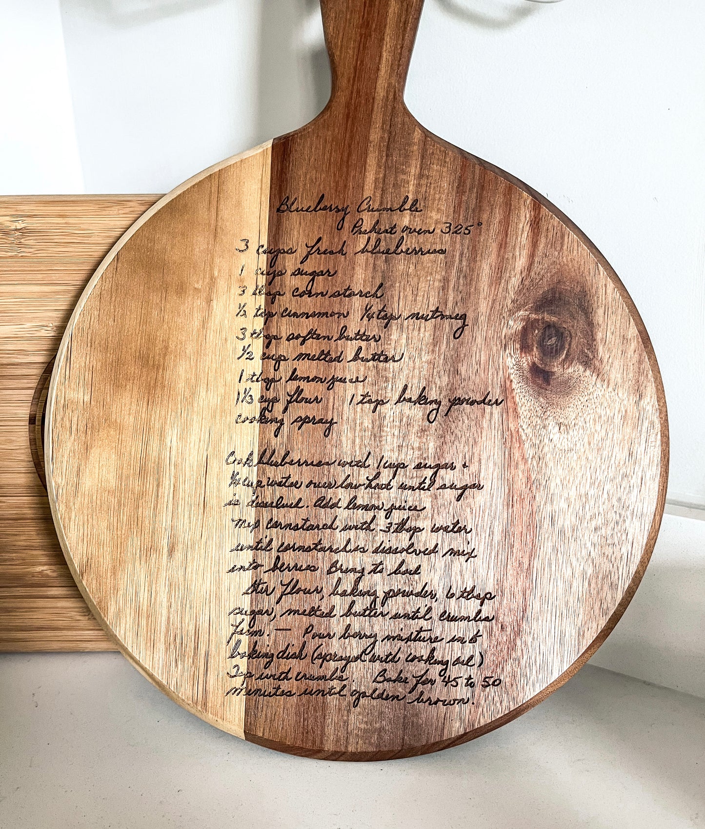 Handwriting Cutting Board Acacia Wood Round