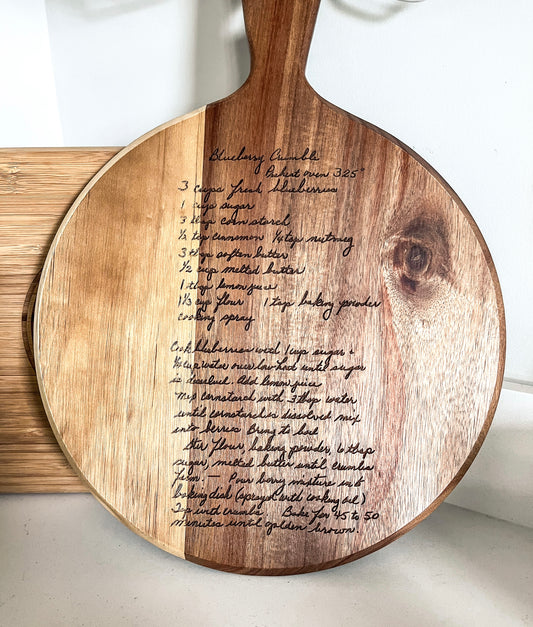 Handwriting Cutting Board Acacia Wood Round