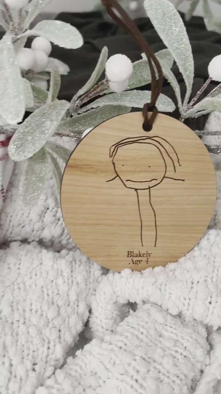 Your Child's Drawing Ornament, Christmas Keepsake, Kid's Handwriting, Drawing, Artwork, Personalized Name, Grandparents Gift, Wood Engraved