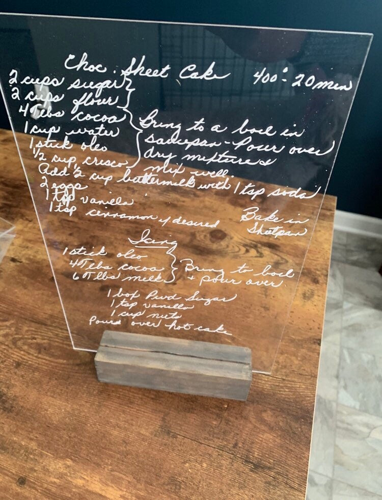 Custom Engraved Acrylic Recipe Handwriting Sign, Personalized Handwriting Sign, Handwriting Gift, Laser Cut Sign