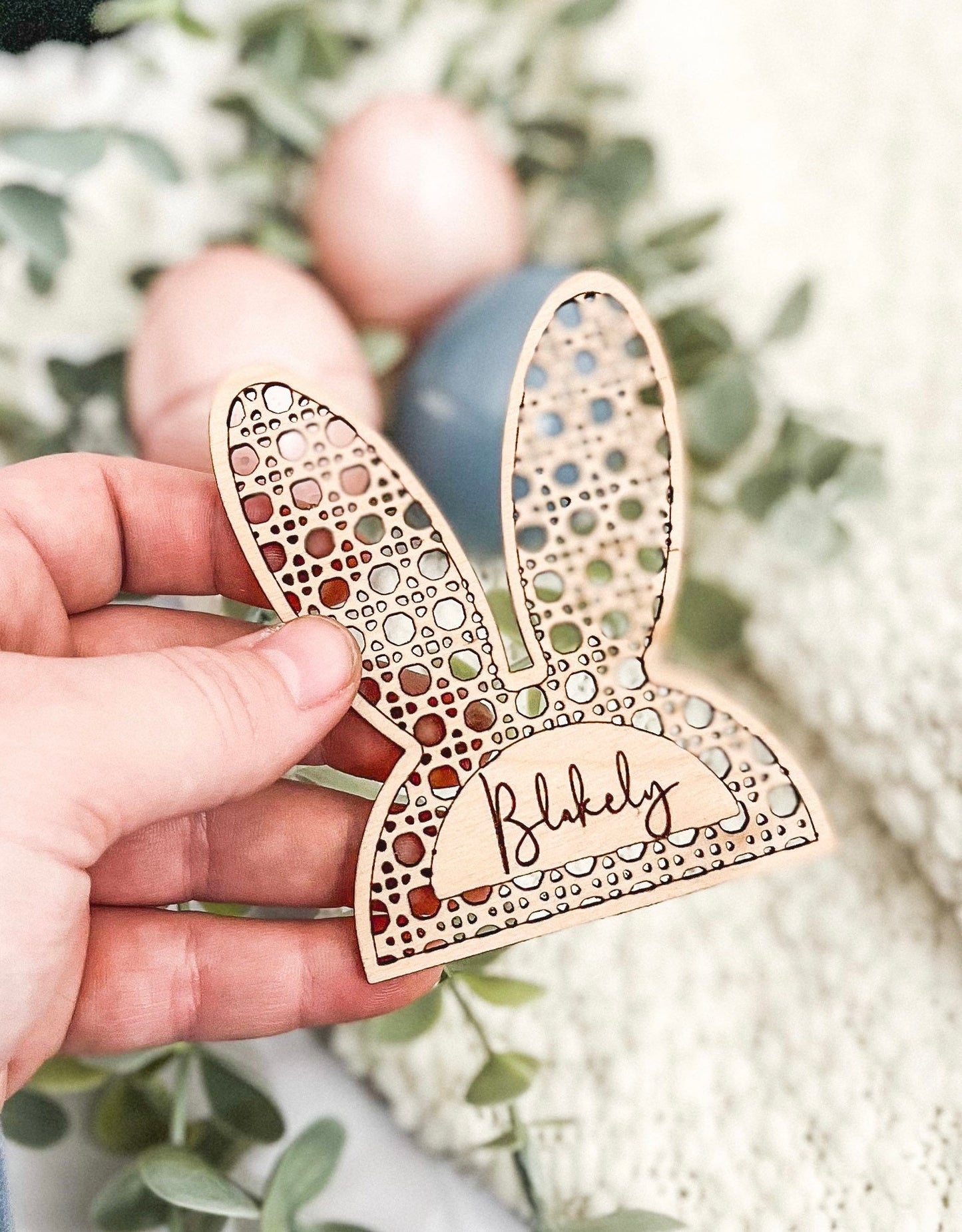 Boho Cane Easter Tag, Easter Basket Gift Tag, Bunny Gift Tag, Easter Gift Tag, Easter Wood Tags, Wooden Spring Name Tag, Custom Name Tag