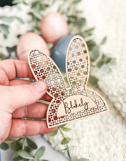 Boho Cane Easter Tag, Easter Basket Gift Tag, Bunny Gift Tag, Easter Gift Tag, Easter Wood Tags, Wooden Spring Name Tag, Custom Name Tag