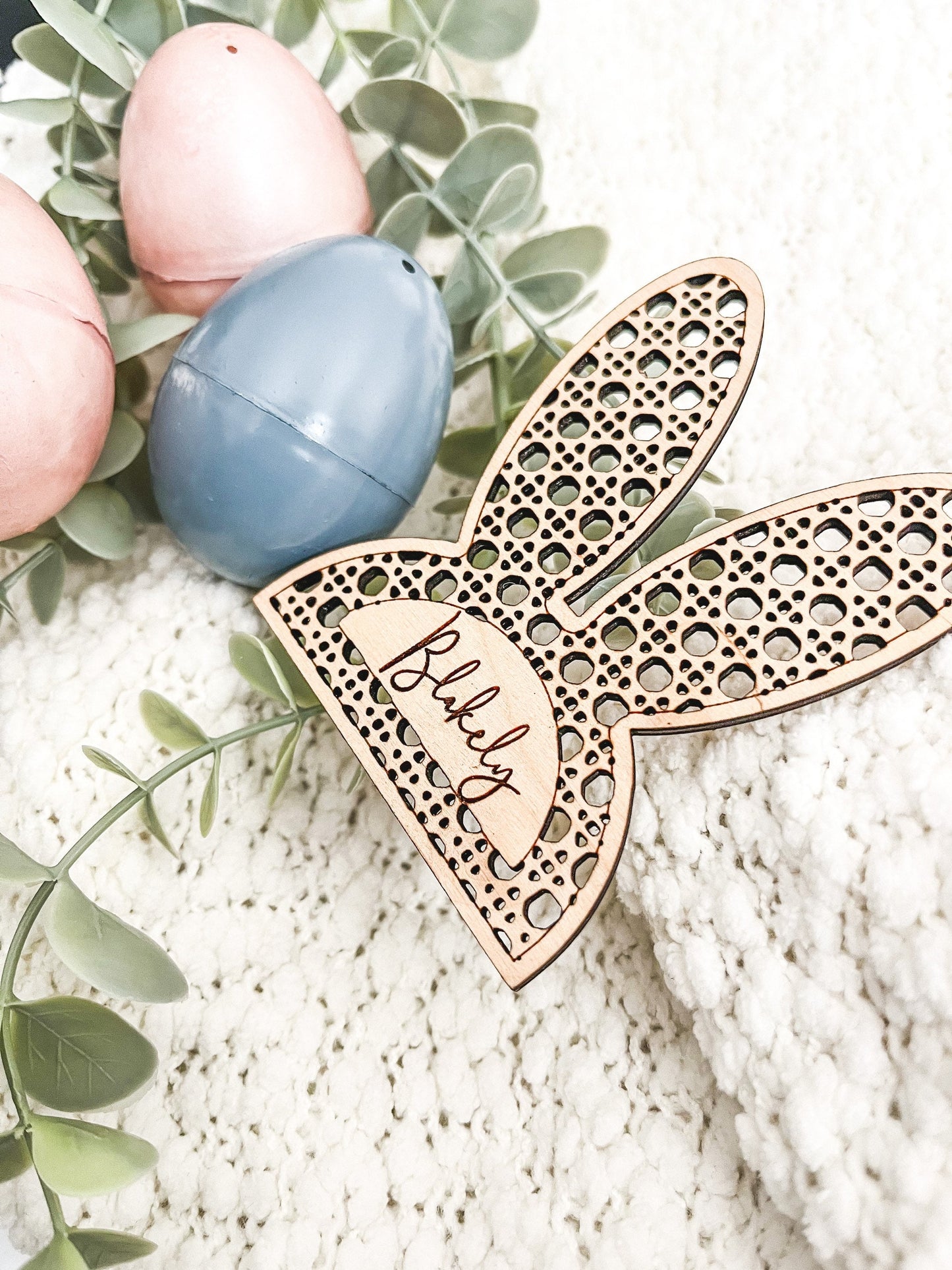 Boho Cane Easter Tag, Easter Basket Gift Tag, Bunny Gift Tag, Easter Gift Tag, Easter Wood Tags, Wooden Spring Name Tag, Custom Name Tag