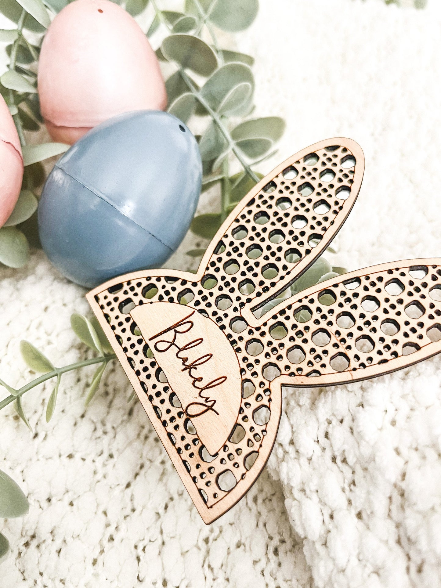 Boho Cane Easter Tag, Easter Basket Gift Tag, Bunny Gift Tag, Easter Gift Tag, Easter Wood Tags, Wooden Spring Name Tag, Custom Name Tag