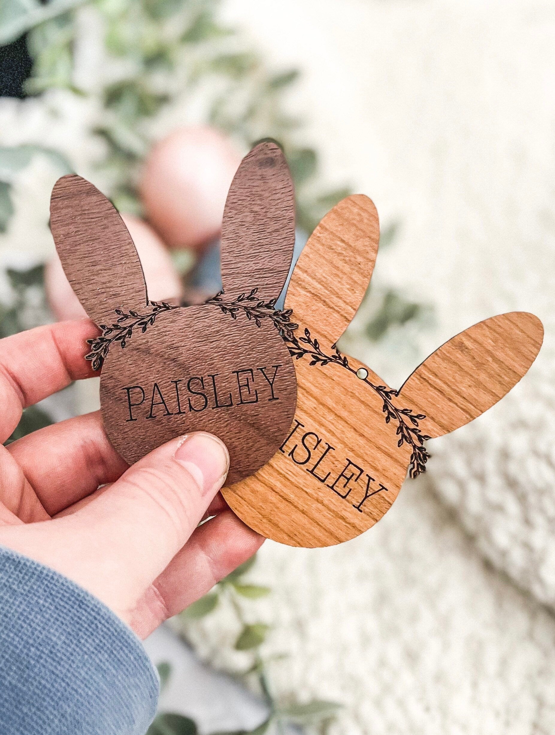 Flower Crown Easter Tag, Easter Basket Gift Tag, Bunny Gift Tag, Easter Gift Tag, Easter Wood Tags, Wooden Spring Name Tag, Custom Name Tag