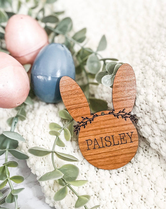 Flower Crown Easter Tag, Easter Basket Gift Tag, Bunny Gift Tag, Easter Gift Tag, Easter Wood Tags, Wooden Spring Name Tag, Custom Name Tag