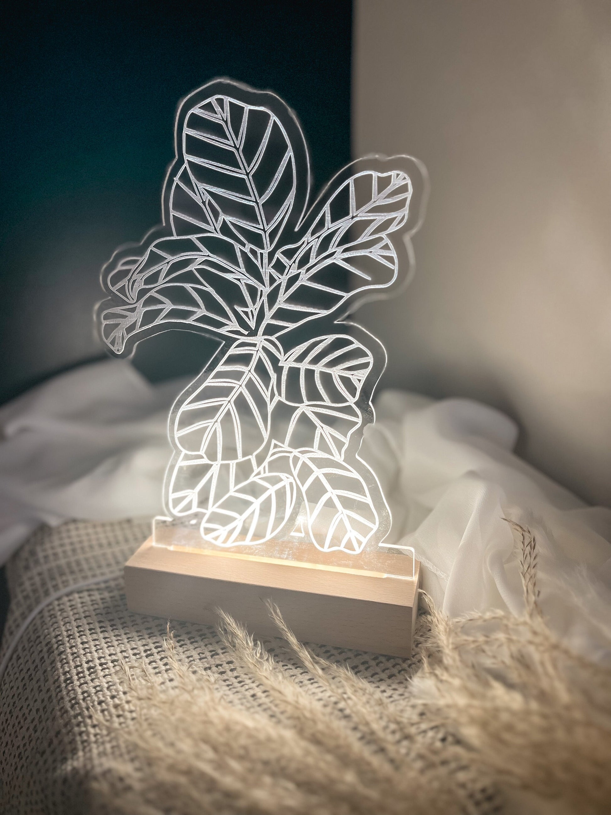 Boho Prayer Plant Floral Acrylic Led Lamp, 3D Night Light Plant Lover, Modern Led Lights, Modern Boho, Minimalist, Laser Cut Decor