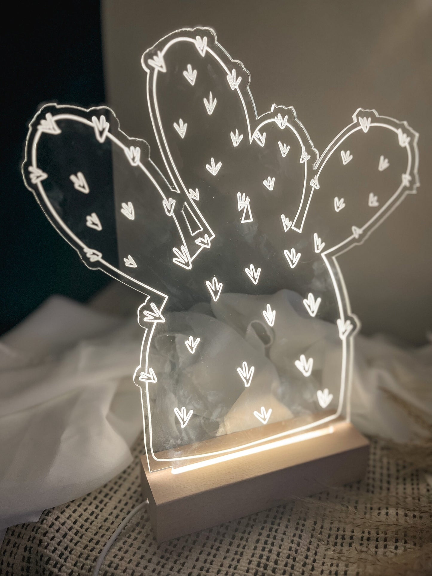 Boho Cactus Floral Acrylic Led Lamp, 3D Night Light Plant Lover, Modern Led Lights, Modern Boho, Minimalist, Laser Cut Decor