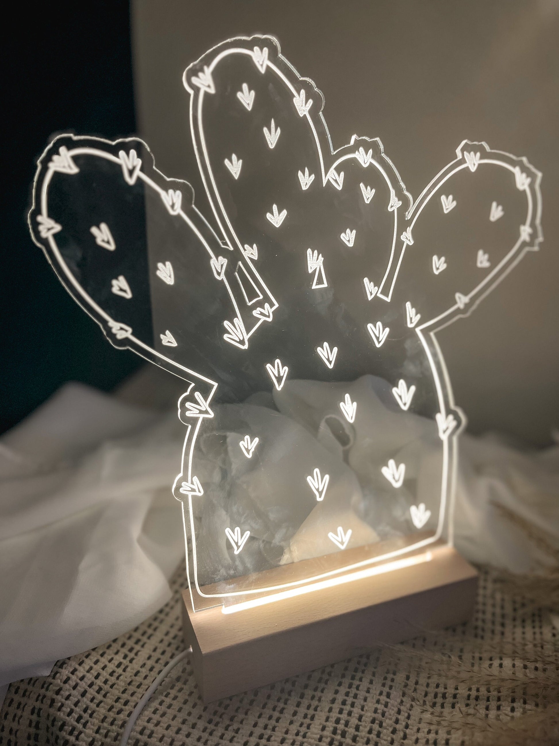 Boho Cactus Floral Acrylic Led Lamp, 3D Night Light Plant Lover, Modern Led Lights, Modern Boho, Minimalist, Laser Cut Decor