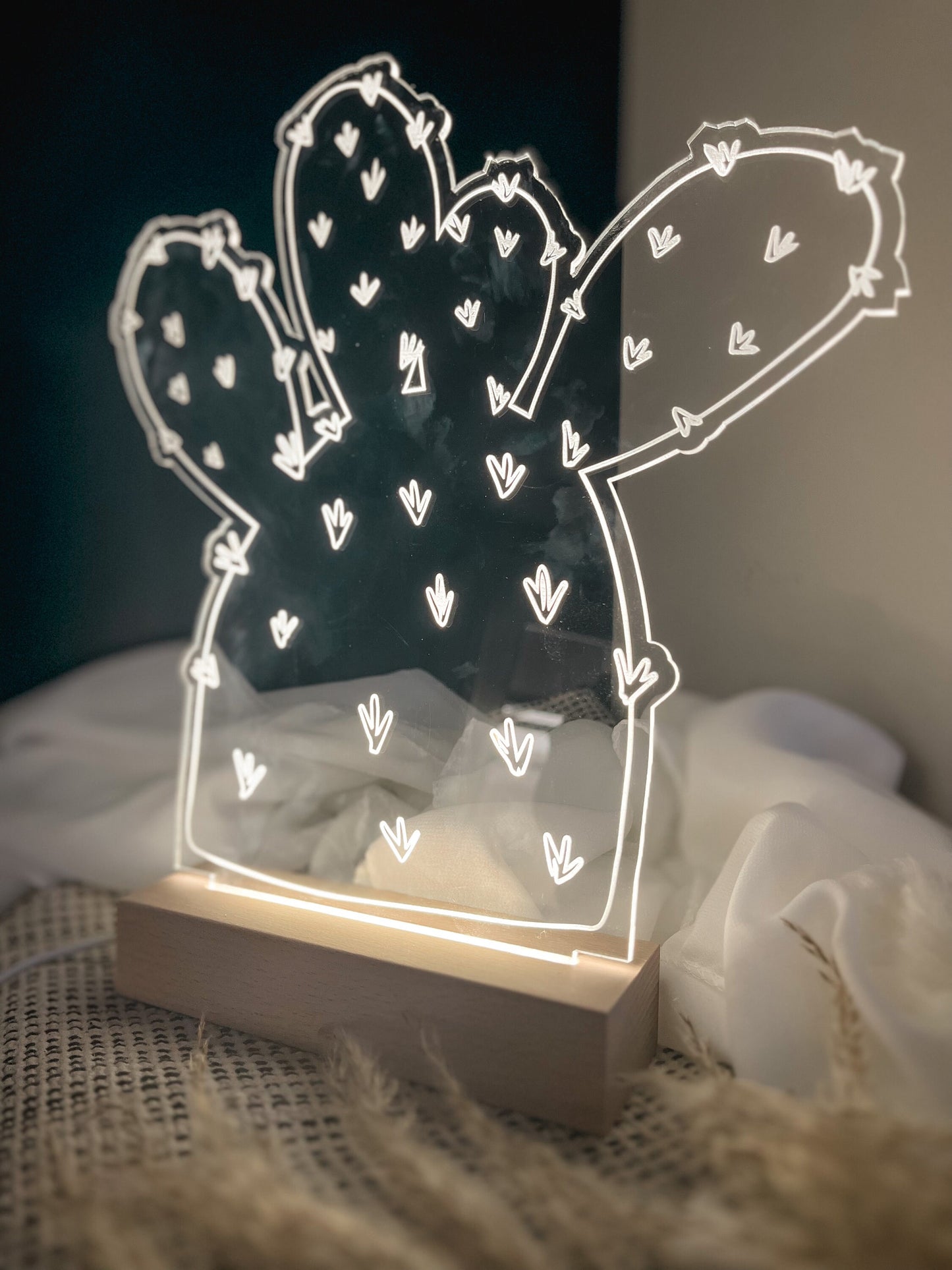 Boho Cactus Floral Acrylic Led Lamp, 3D Night Light Plant Lover, Modern Led Lights, Modern Boho, Minimalist, Laser Cut Decor