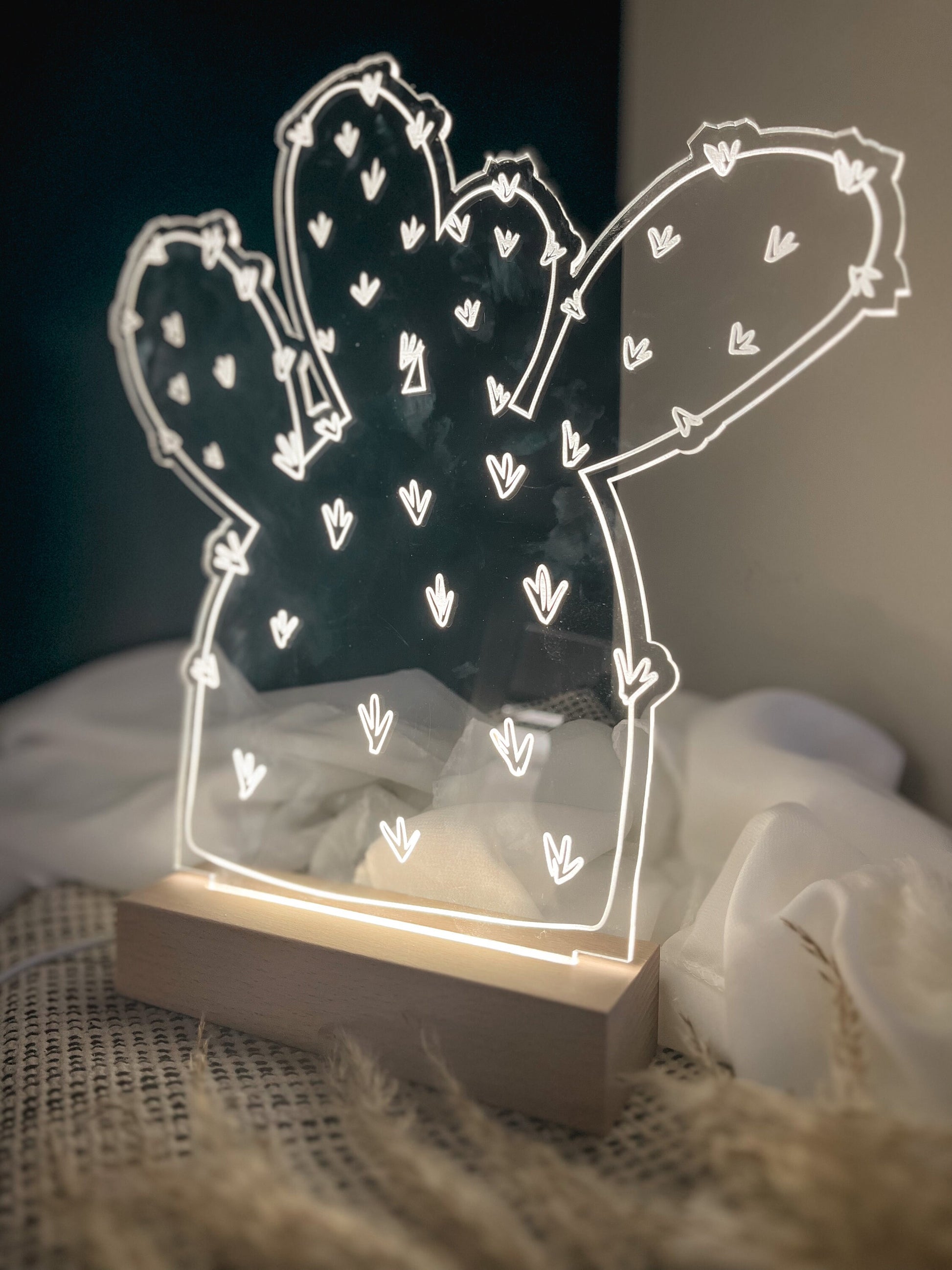 Boho Cactus Floral Acrylic Led Lamp, 3D Night Light Plant Lover, Modern Led Lights, Modern Boho, Minimalist, Laser Cut Decor