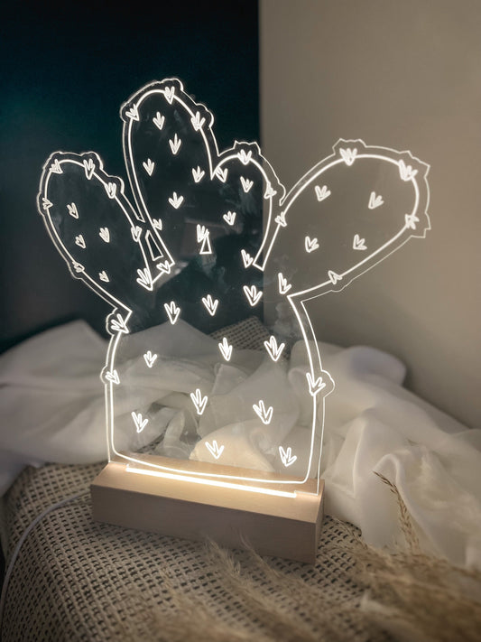 Boho Cactus Floral Acrylic Led Lamp, 3D Night Light Plant Lover, Modern Led Lights, Modern Boho, Minimalist, Laser Cut Decor