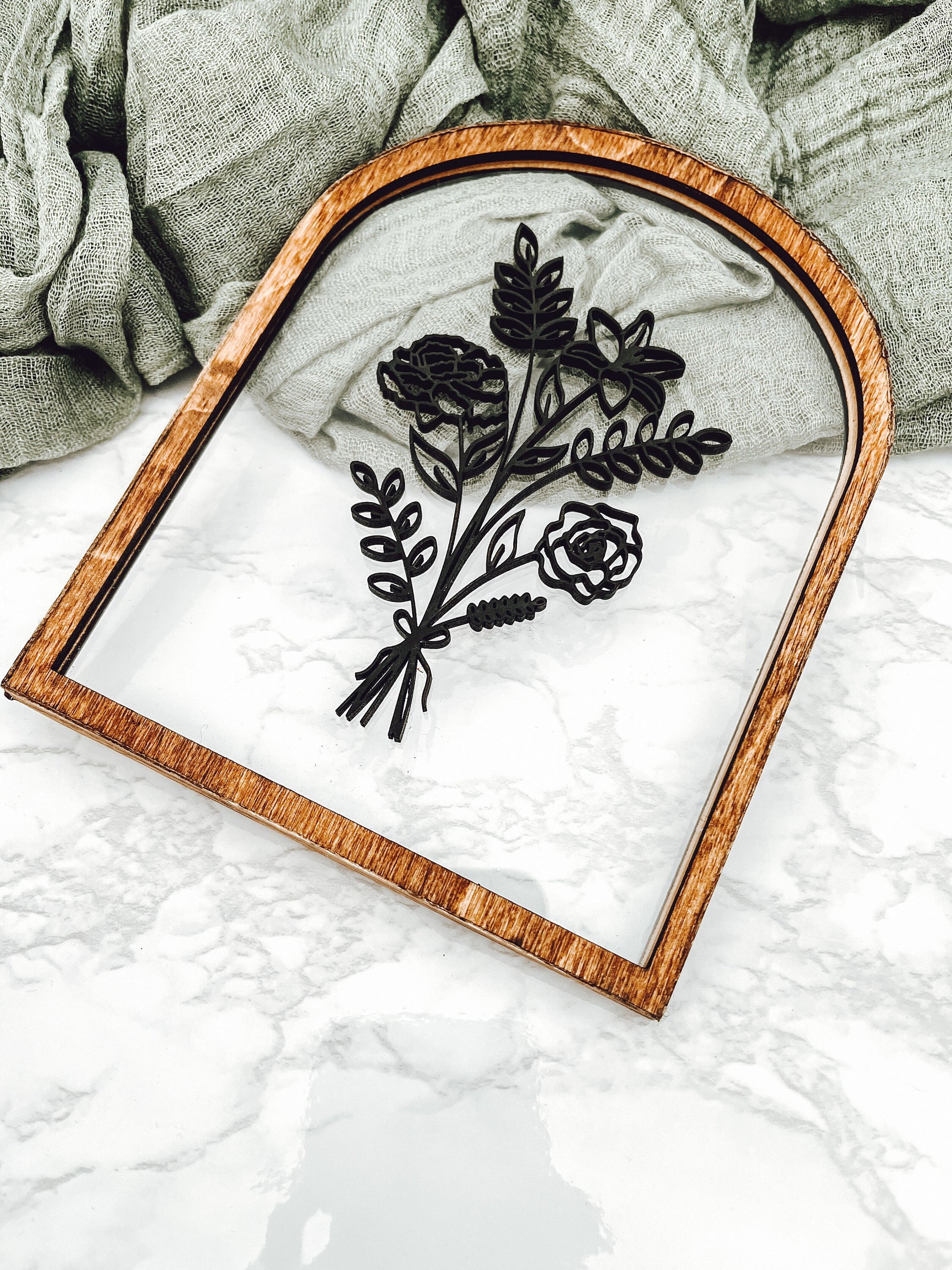 Custom Birth Month Flower Wall Art, Mother's Day Gift, Modern Floral Sign, Handmade Wood and Acrylic Sign, Arch Home Decor