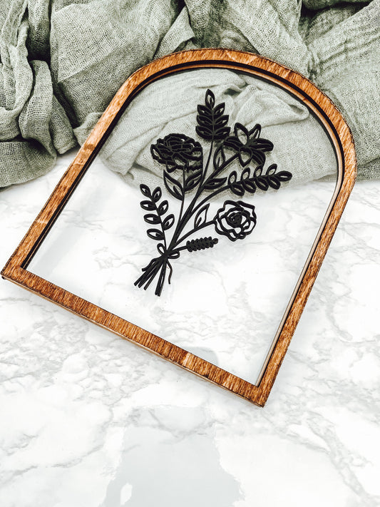 Custom Birth Month Flower Wall Art, Mother's Day Gift, Modern Floral Sign, Handmade Wood and Acrylic Sign, Arch Home Decor