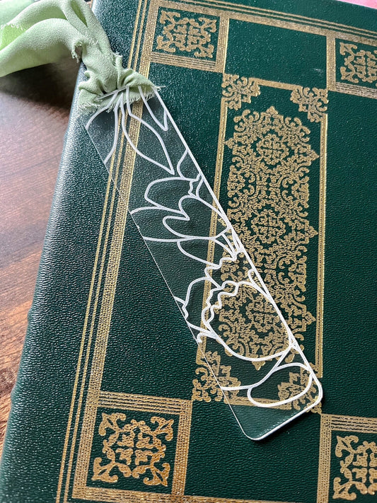 Floral Acrylic Bookmark, Line Drawing for Book Lover, Funny Bookmark Gift, Laser Engraved Wood Bookmark