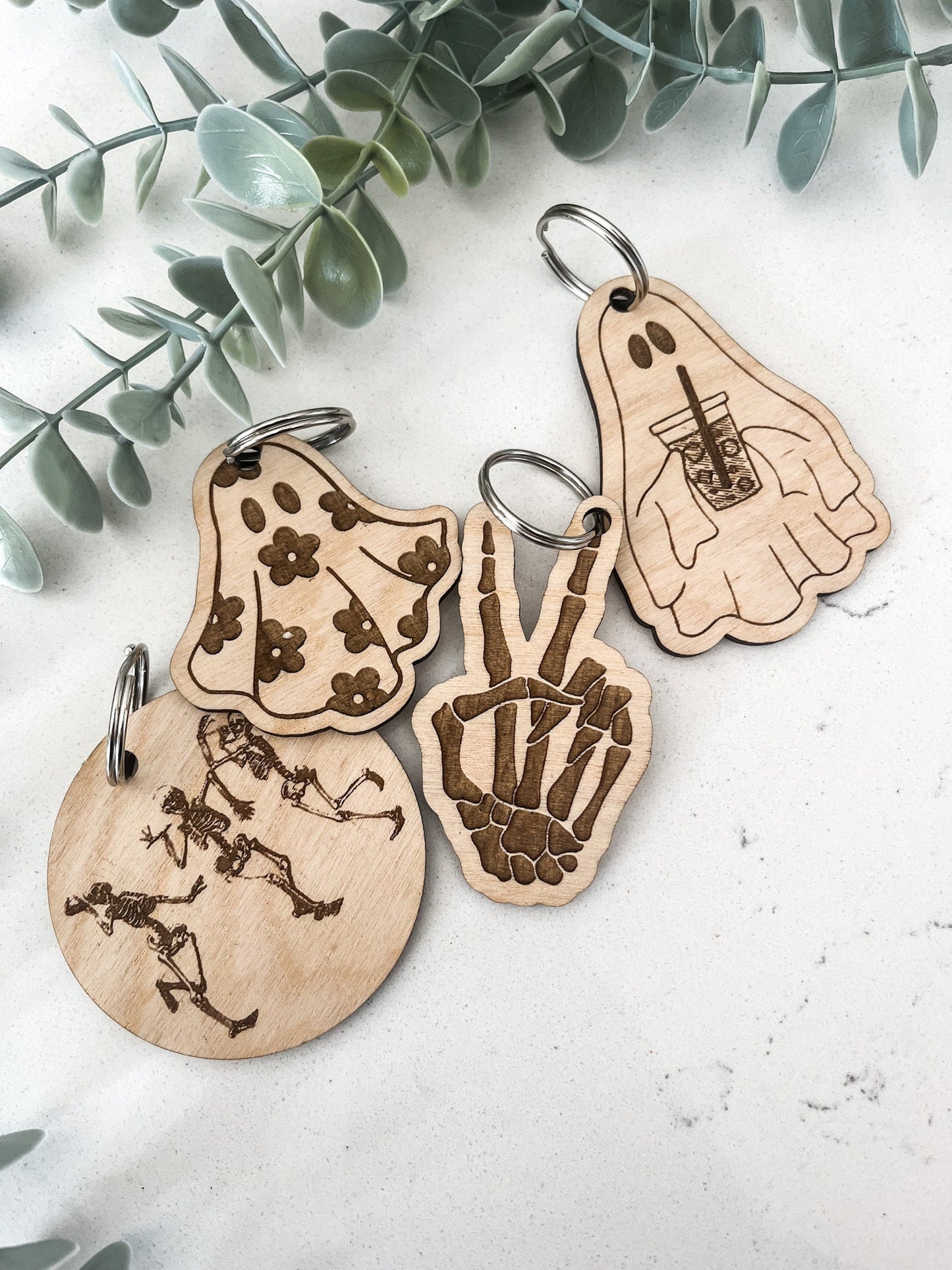 Dancing Skeletons Keychain, Spooky Skeletons, Engraved Acrylic Tag, Cute Halloween, Retro Halloween, Retro Keychain, Spooky Season