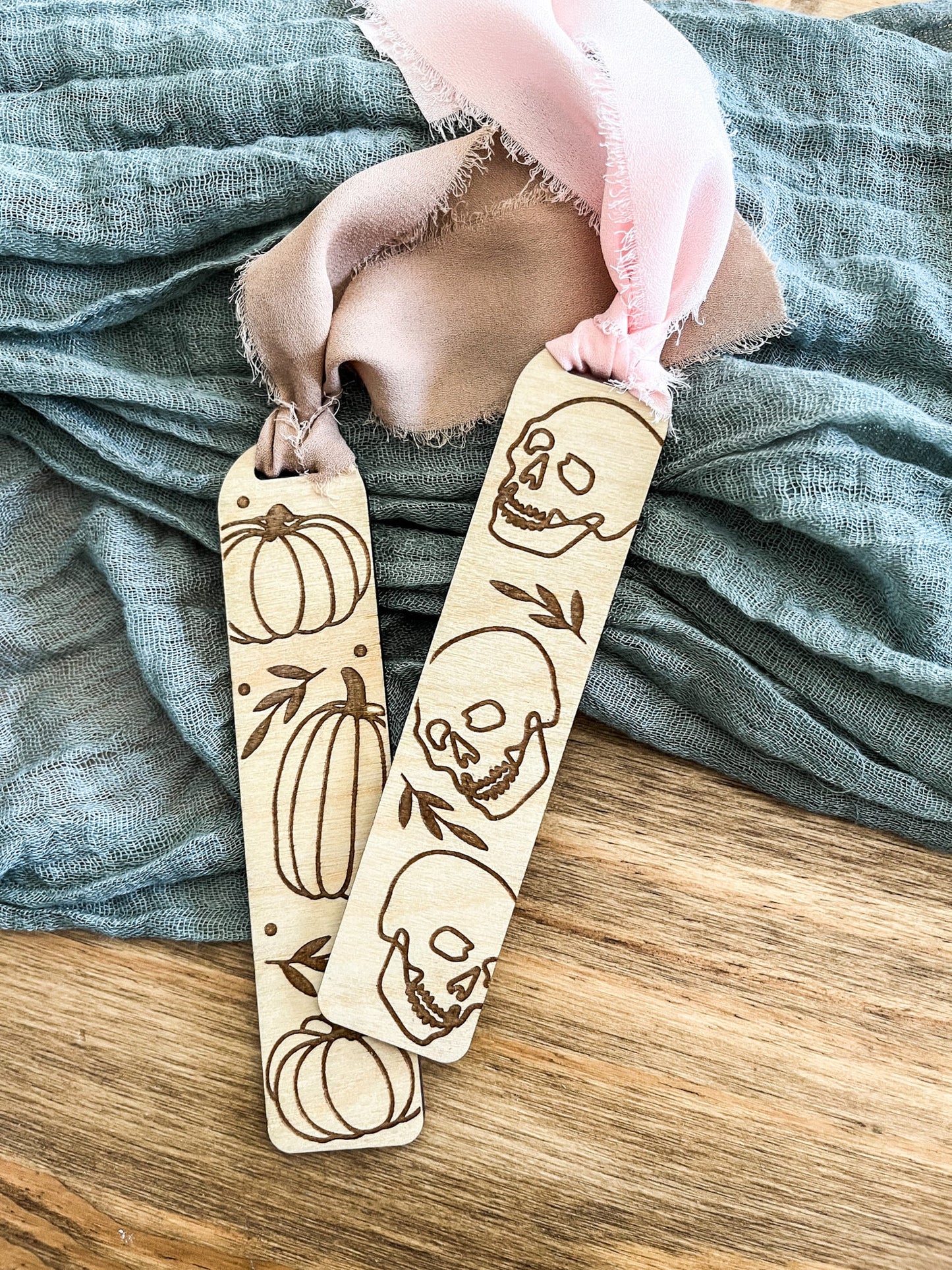 Spooky Pumpkins Bookmark, Funny Bookmark Gift, Laser Engraved Wood Bookmark, Cute Halloween, Spooky Season, Floral Ghost Gift