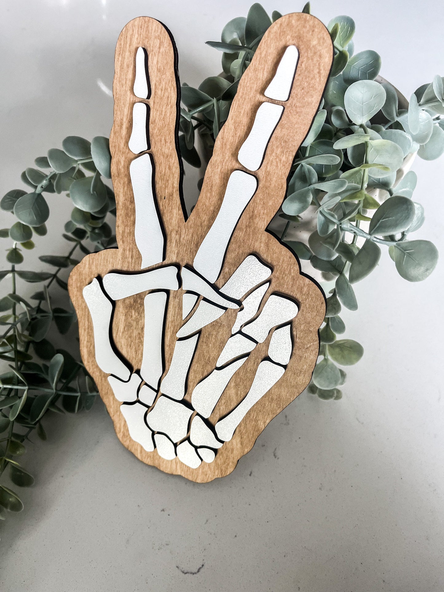 Halloween Skeleton Hand Peace Sign, Modern Halloween Decor, Day of the Dead Decor, Fall Decor, Halloween Sign, Fall Wood Sign