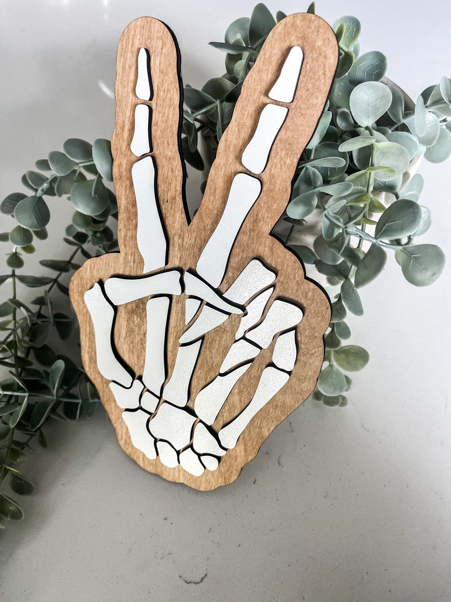 Halloween Skeleton Hand Peace Sign, Modern Halloween Decor, Day of the Dead Decor, Fall Decor, Halloween Sign, Fall Wood Sign