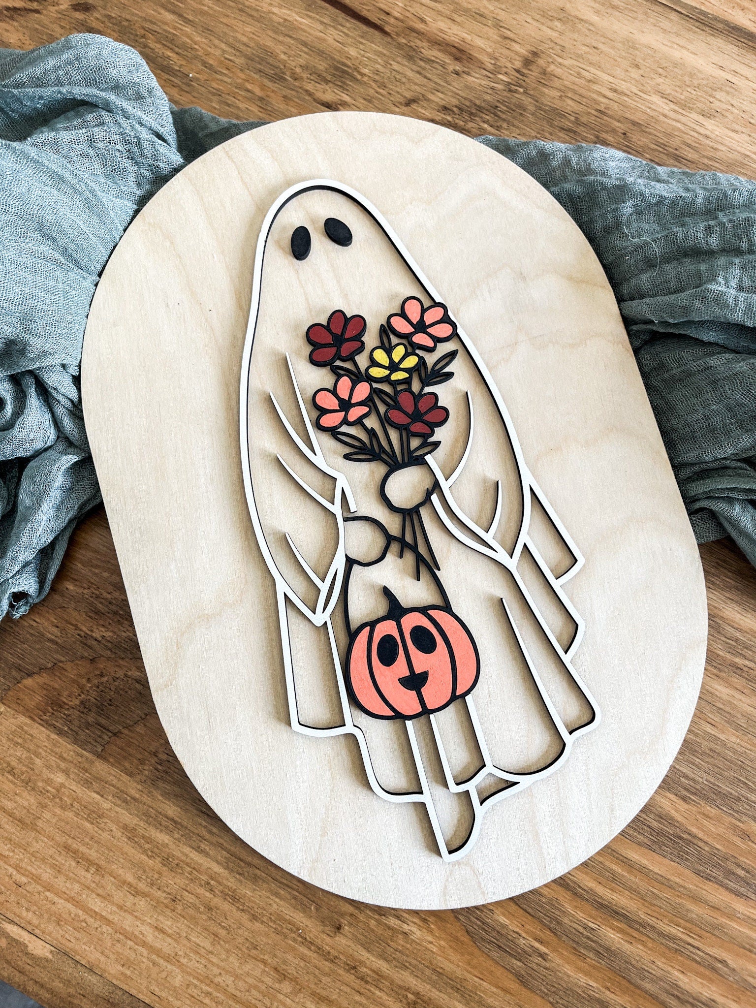 Halloween Floral Ghost Sign, Modern Halloween Decor, Day of the Dead Decor, Fall Decor, Halloween Sign, Fall Wood Sign