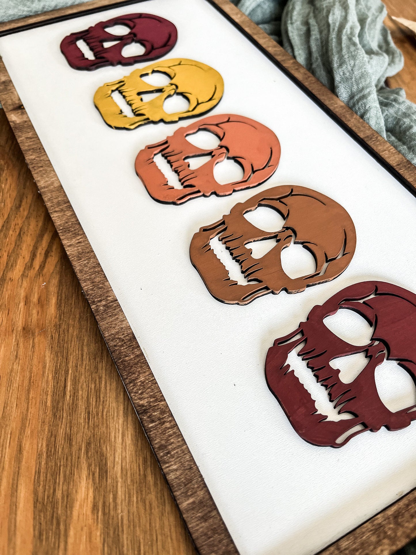 Framed Halloween Skeleton Heads Sign, Modern Halloween Decor, Day of the Dead Decor, Fall Decor, Halloween Sign, Fall Wood Sign