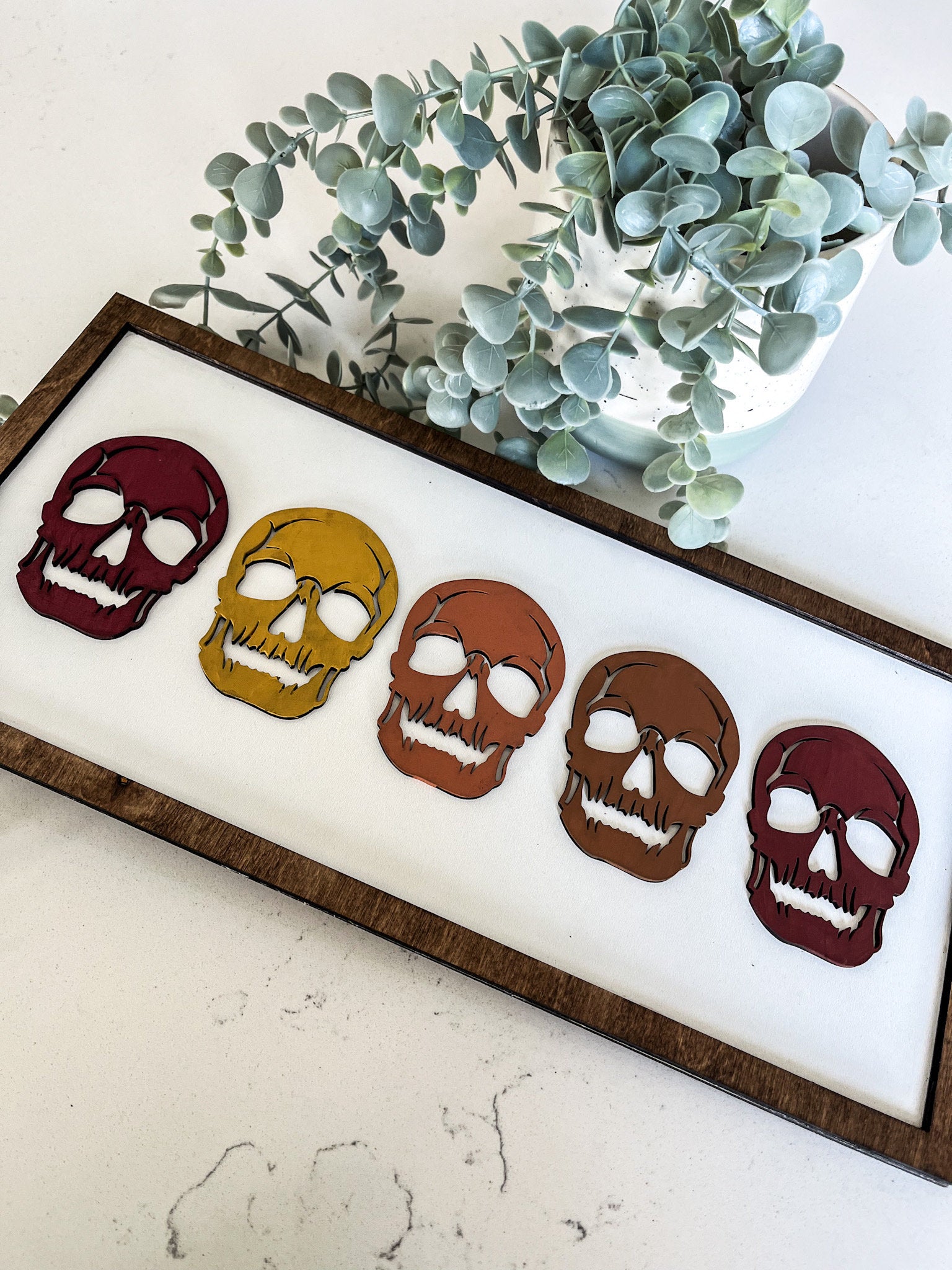 Framed Halloween Skeleton Heads Sign, Modern Halloween Decor, Day of the Dead Decor, Fall Decor, Halloween Sign, Fall Wood Sign