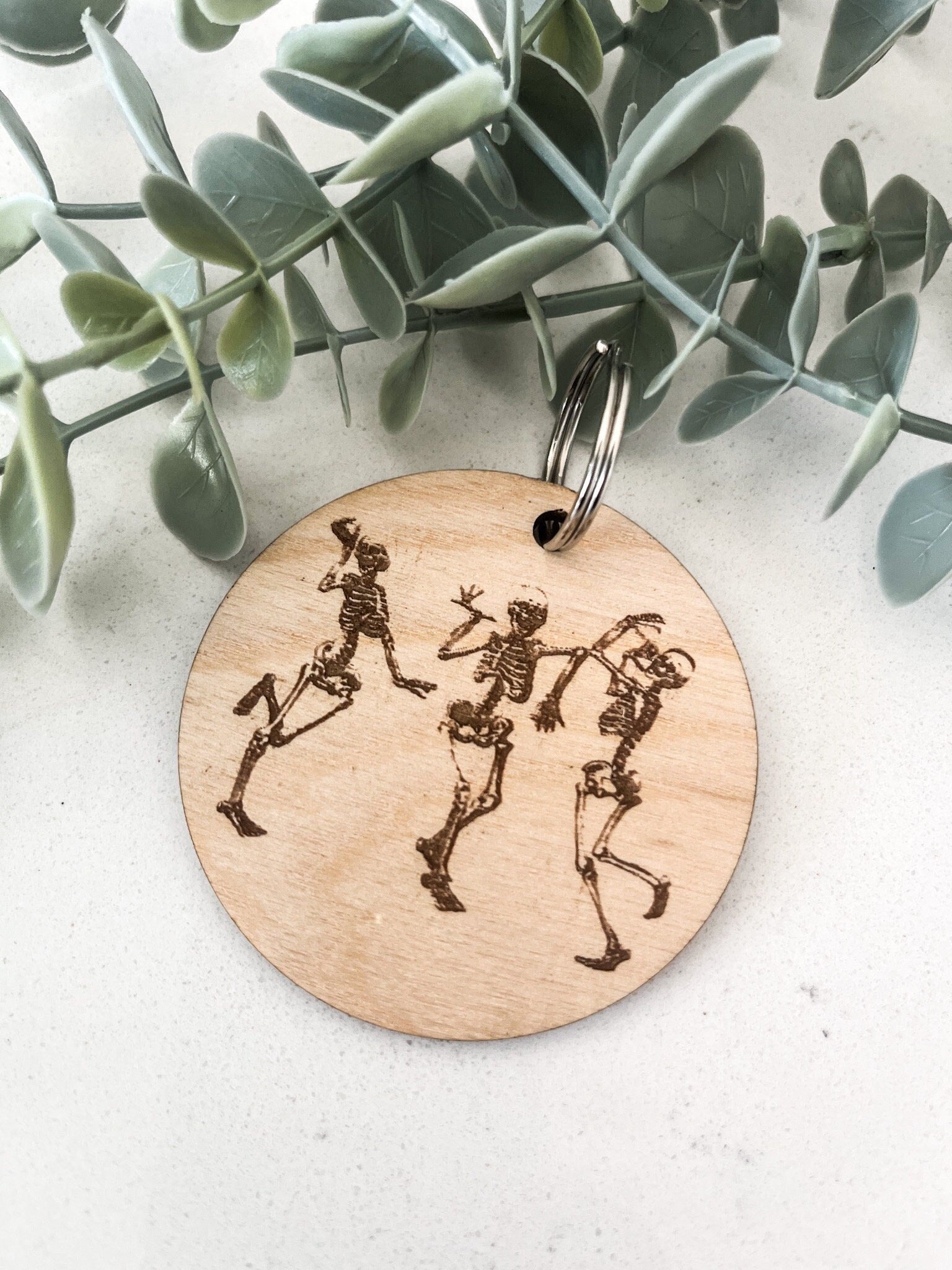 Dancing Skeletons Keychain, Spooky Skeletons, Engraved Acrylic Tag, Cute Halloween, Retro Halloween, Retro Keychain, Spooky Season