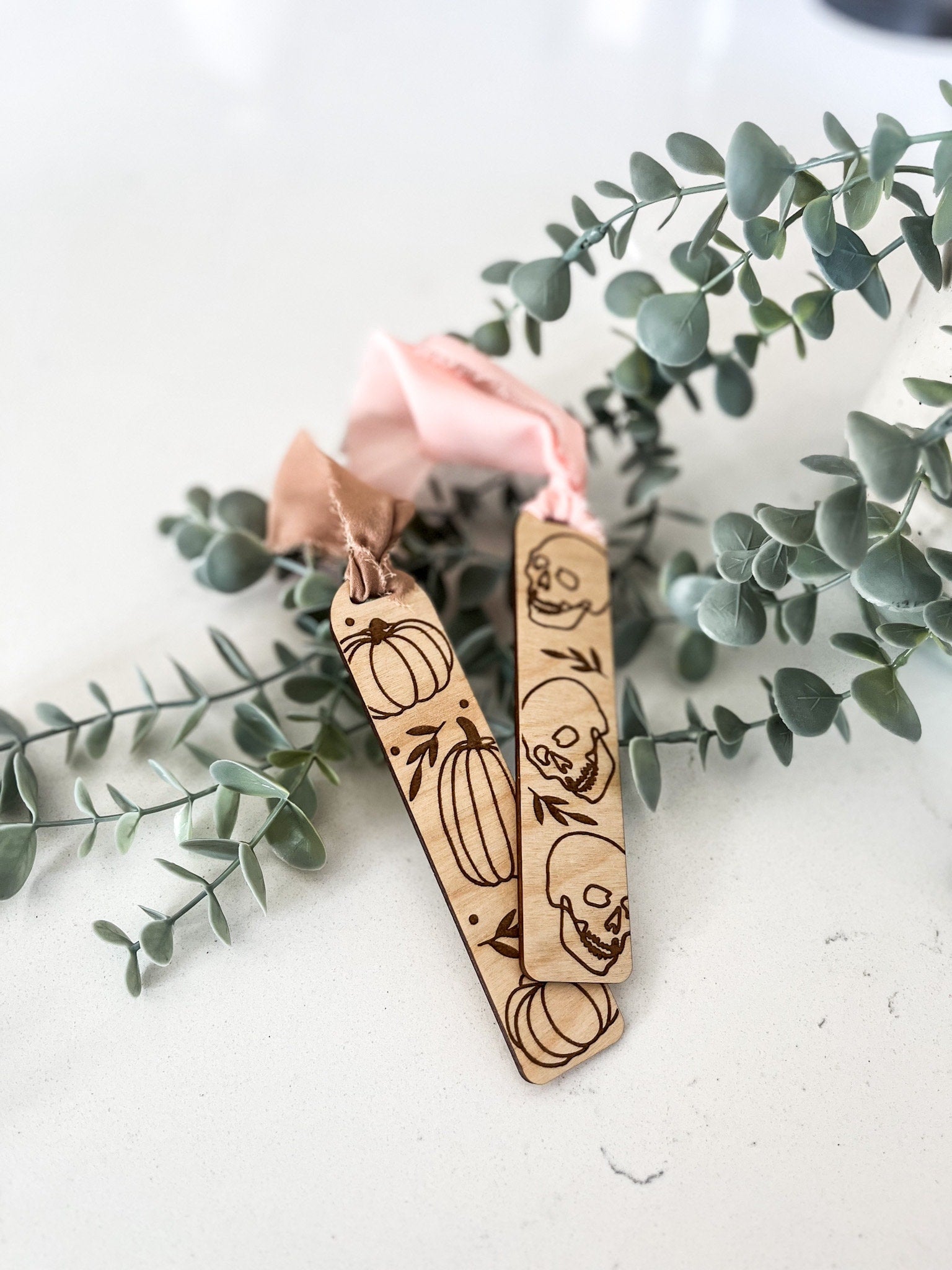 Spooky Pumpkins Bookmark, Funny Bookmark Gift, Laser Engraved Wood Bookmark, Cute Halloween, Spooky Season, Floral Ghost Gift
