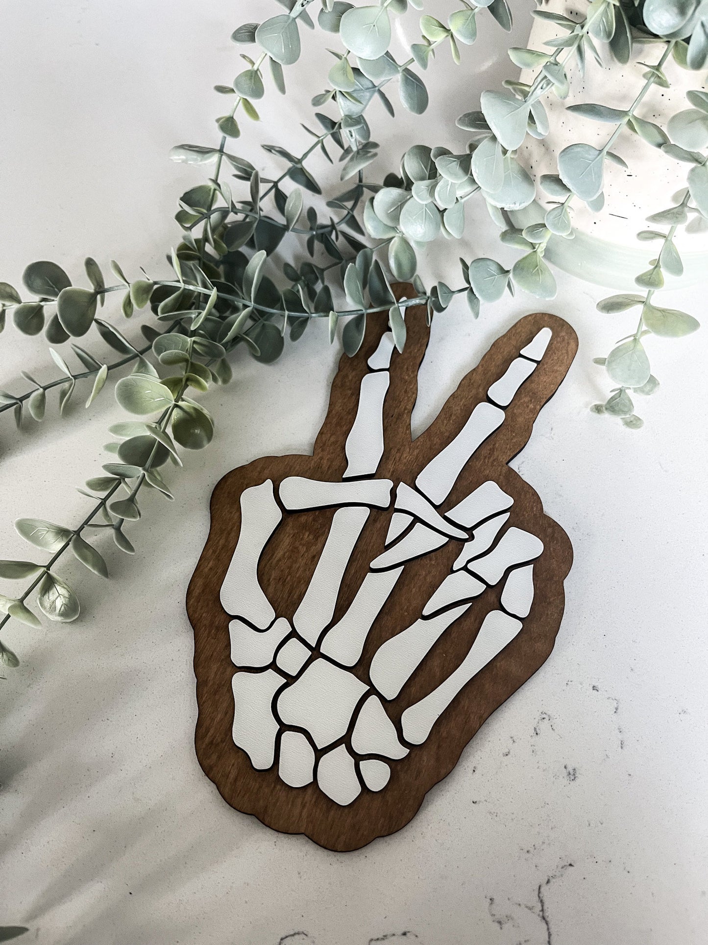 Halloween Skeleton Hand Peace Sign, Modern Halloween Decor, Day of the Dead Decor, Fall Decor, Halloween Sign, Fall Wood Sign