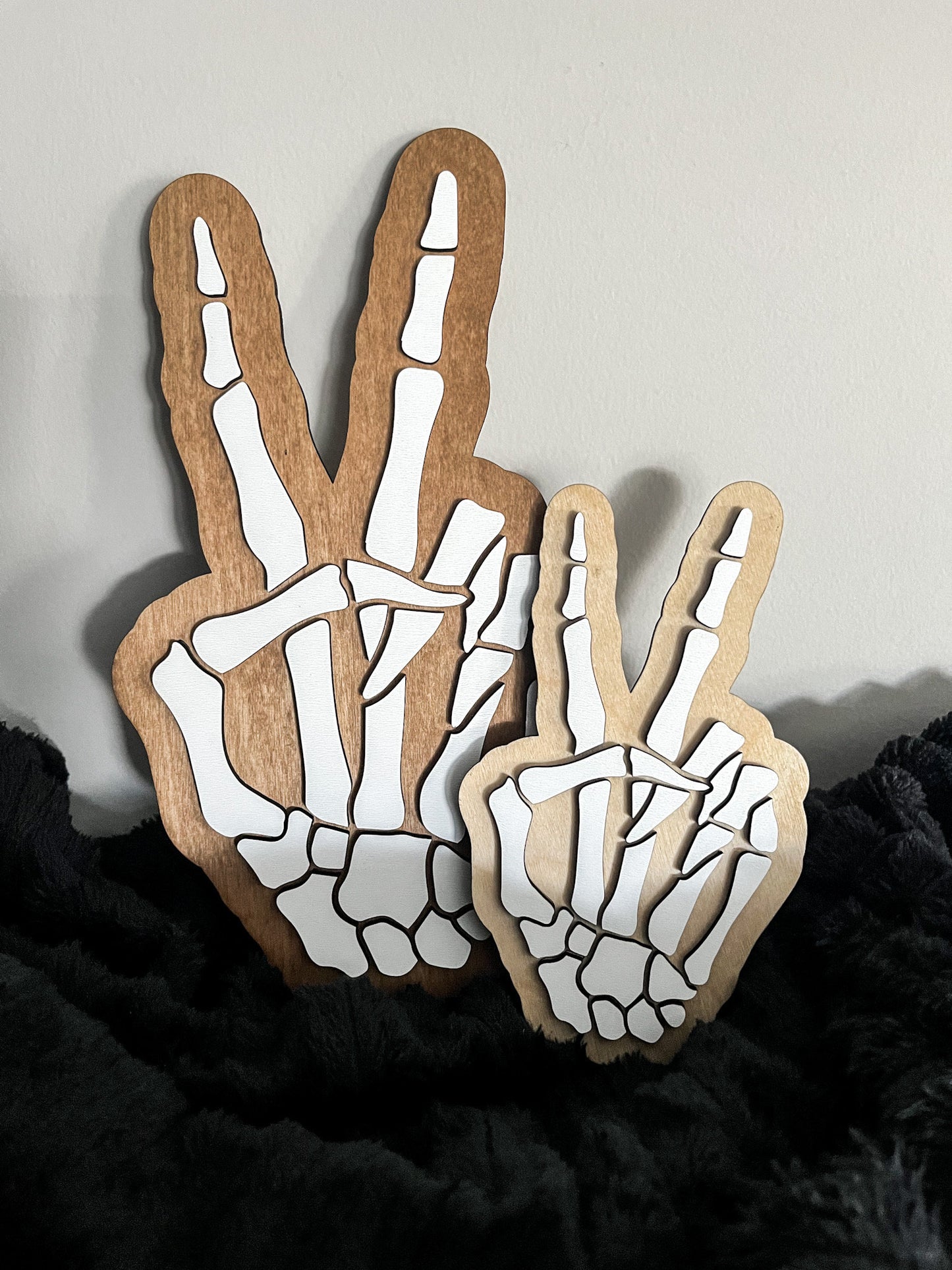Halloween Skeleton Hand Peace Sign, Modern Halloween Decor, Day of the Dead Decor, Fall Decor, Halloween Sign, Fall Wood Sign