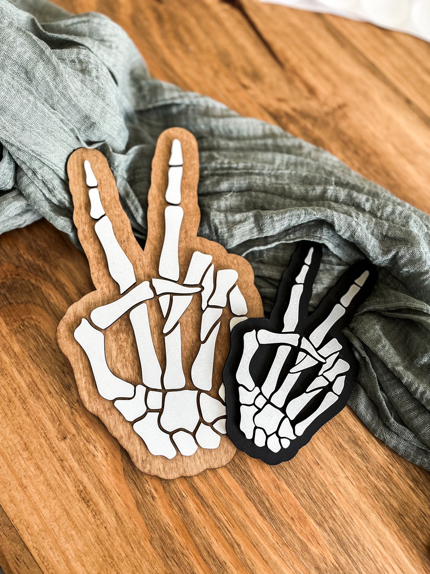 Halloween Skeleton Hand Peace Sign, Modern Halloween Decor, Day of the Dead Decor, Fall Decor, Halloween Sign, Fall Wood Sign