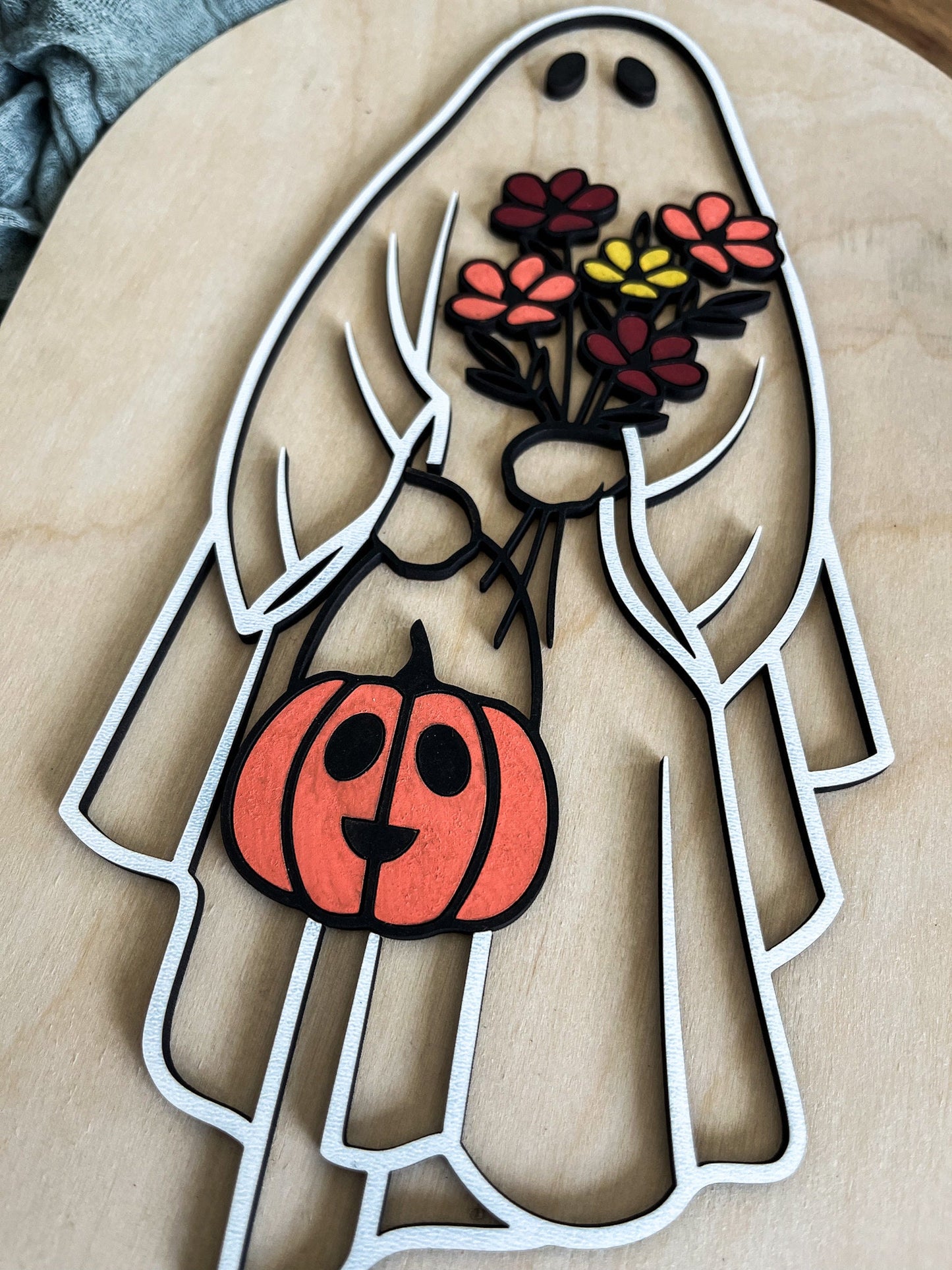 Halloween Floral Ghost Sign, Modern Halloween Decor, Day of the Dead Decor, Fall Decor, Halloween Sign, Fall Wood Sign