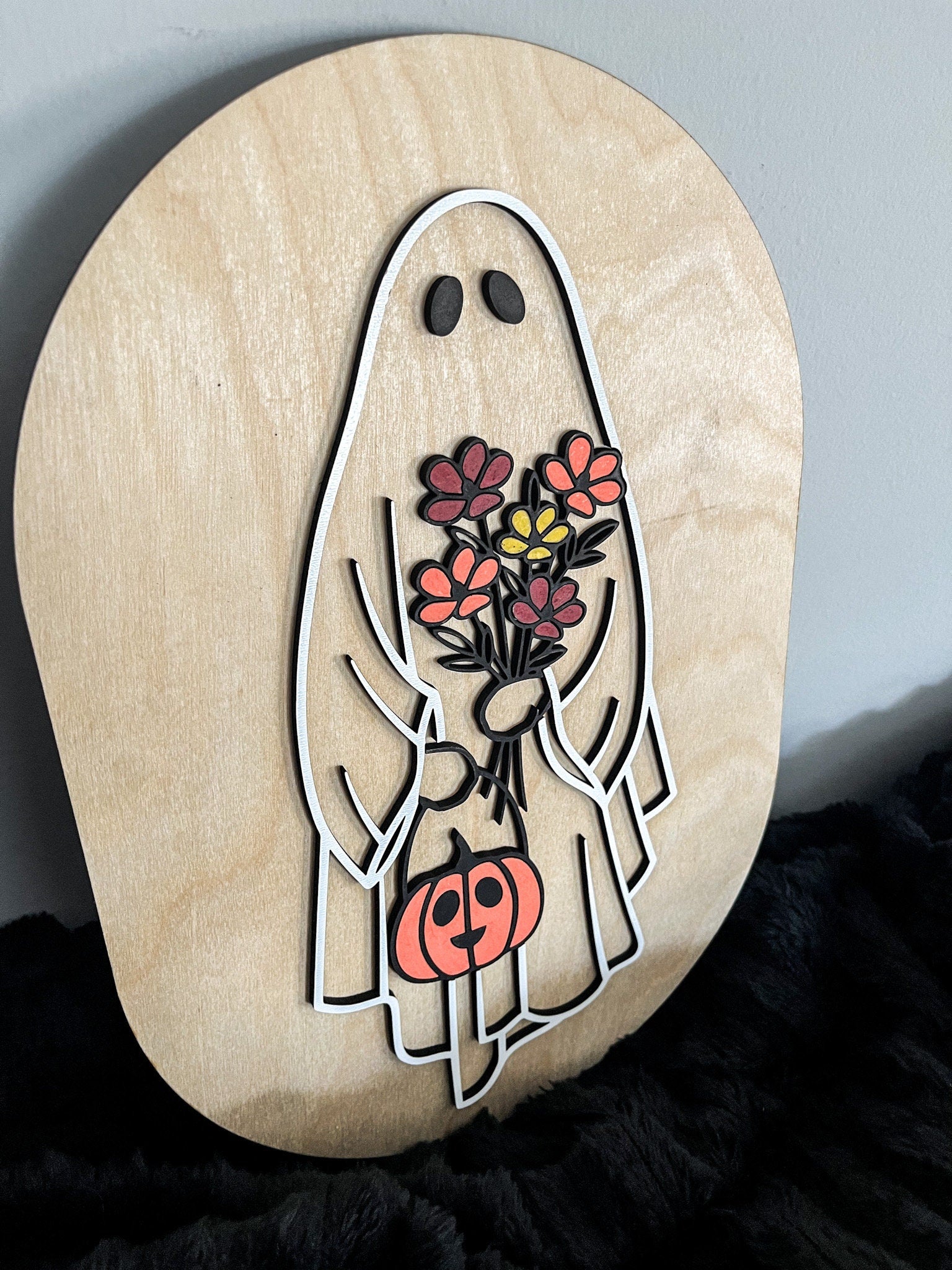 Halloween Floral Ghost Sign, Modern Halloween Decor, Day of the Dead Decor, Fall Decor, Halloween Sign, Fall Wood Sign