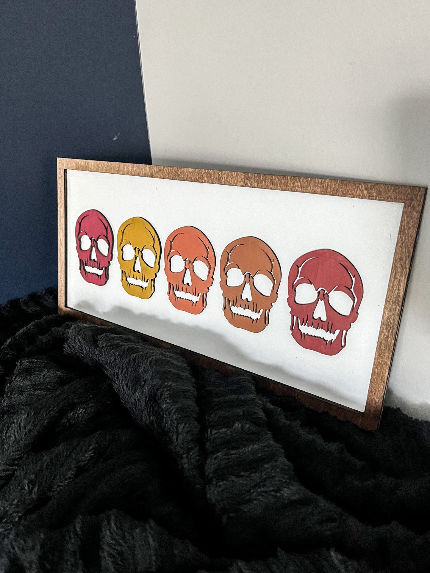 Framed Halloween Skeleton Heads Sign, Modern Halloween Decor, Day of the Dead Decor, Fall Decor, Halloween Sign, Fall Wood Sign