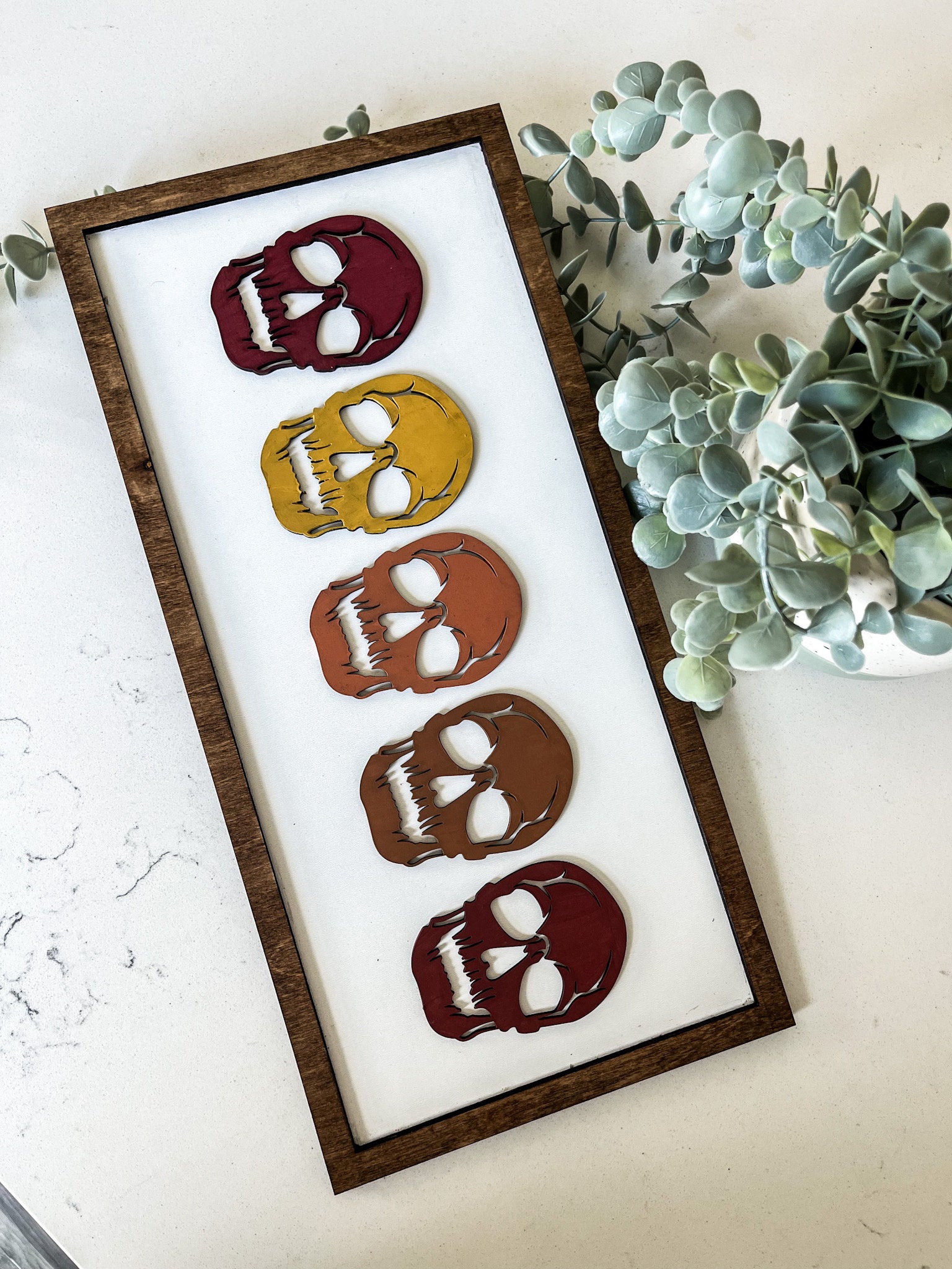 Framed Halloween Skeleton Heads Sign, Modern Halloween Decor, Day of the Dead Decor, Fall Decor, Halloween Sign, Fall Wood Sign