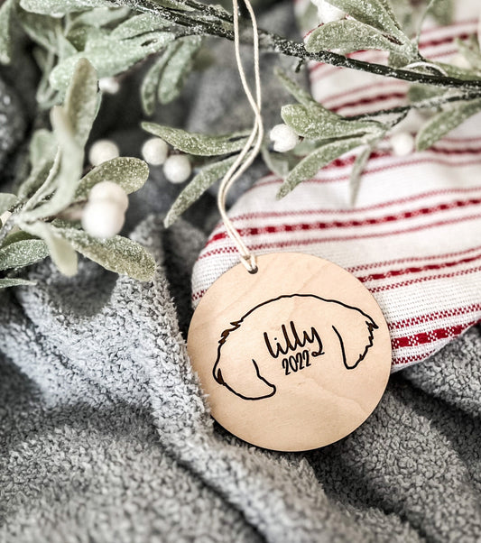 Dog Ear Wood Ornament, Personalized Pet Christmas Gift, Dog Ornament Line Drawing, Ear Line Art, Unique Gifts for Dog Lover