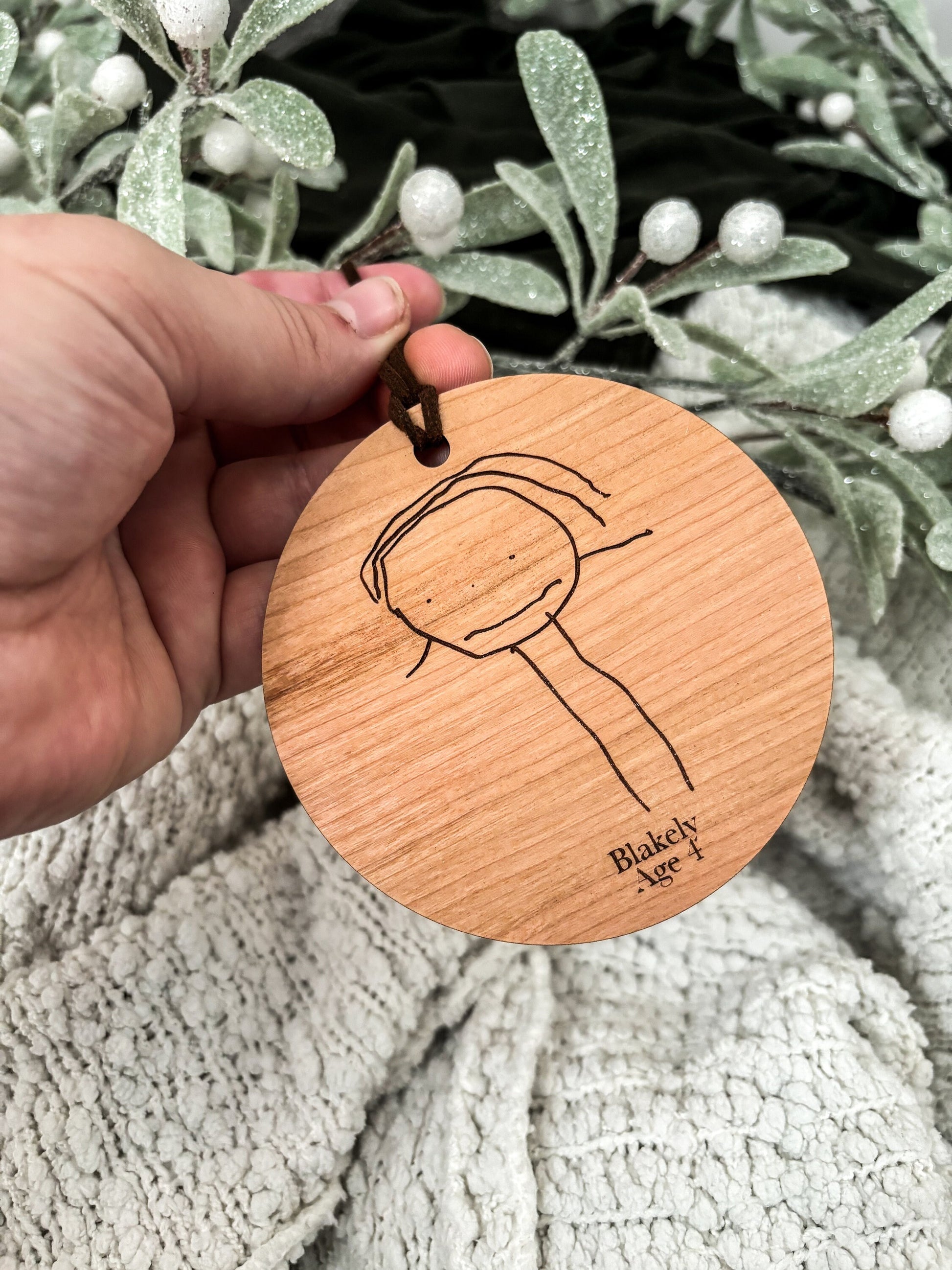 Your Child's Drawing Ornament, Christmas Keepsake, Kid's Handwriting, Drawing, Artwork, Personalized Name, Grandparents Gift, Wood Engraved
