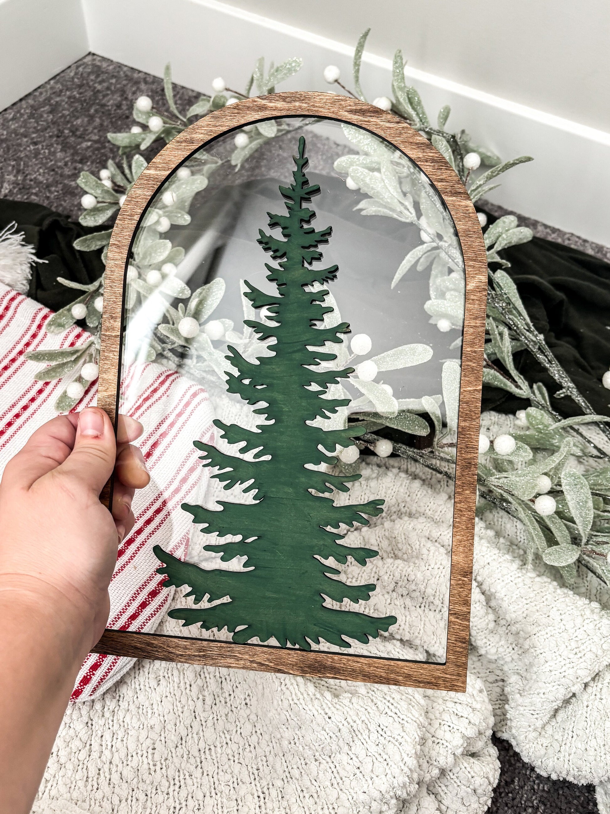 Modern Christmas Tree Sign, Evergreen Drawing Sign, Christmas Acrylic Hanging Decor, Christmas Arch decor, Minimalist Christmas