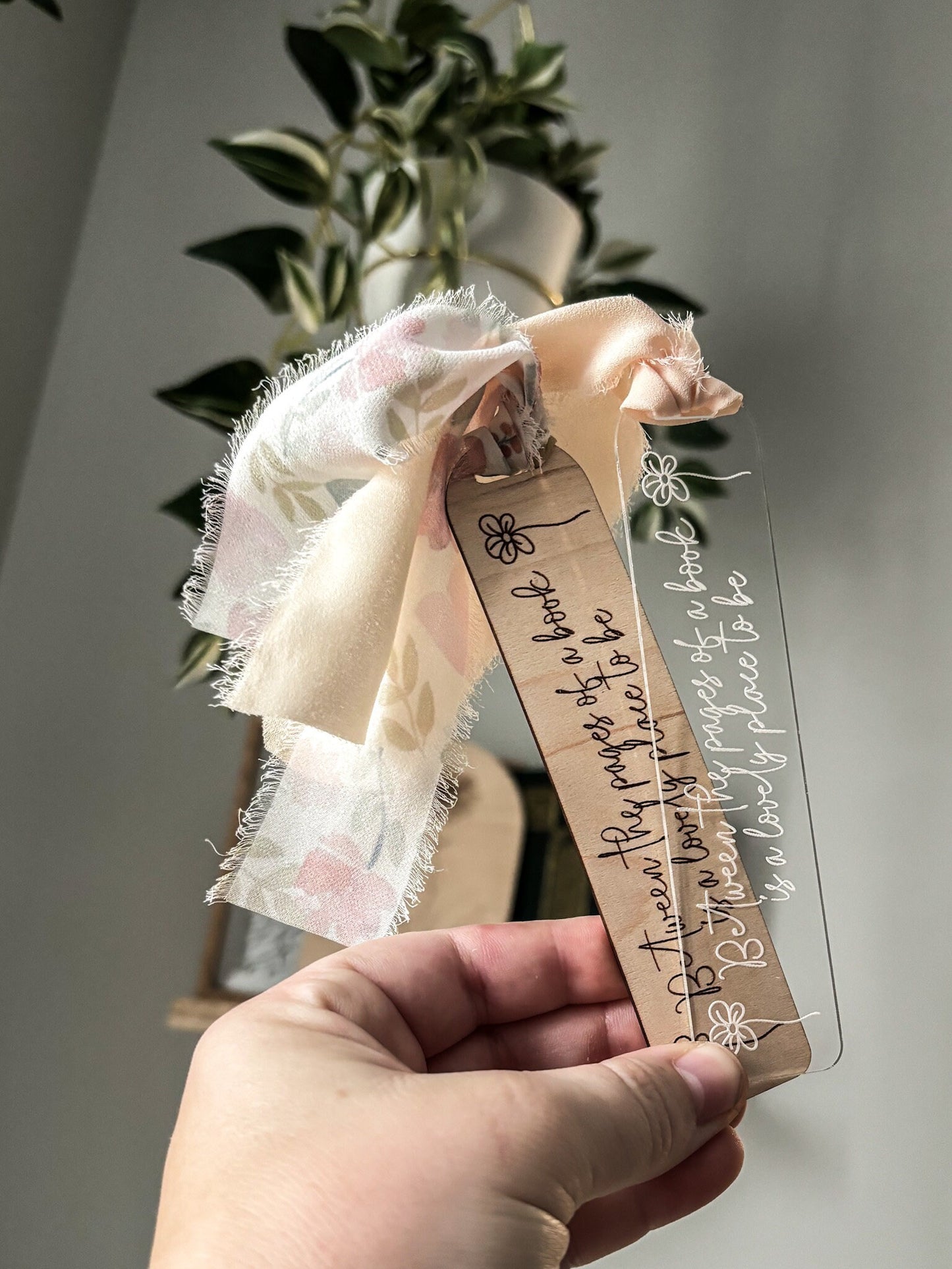 Lovely Book Wood Bookmark, Acrylic Floral Bookmark, Funny Bookmark Gift, Laser Engraved Bookmark, Aesthetic Acrylic Floral Bookmark